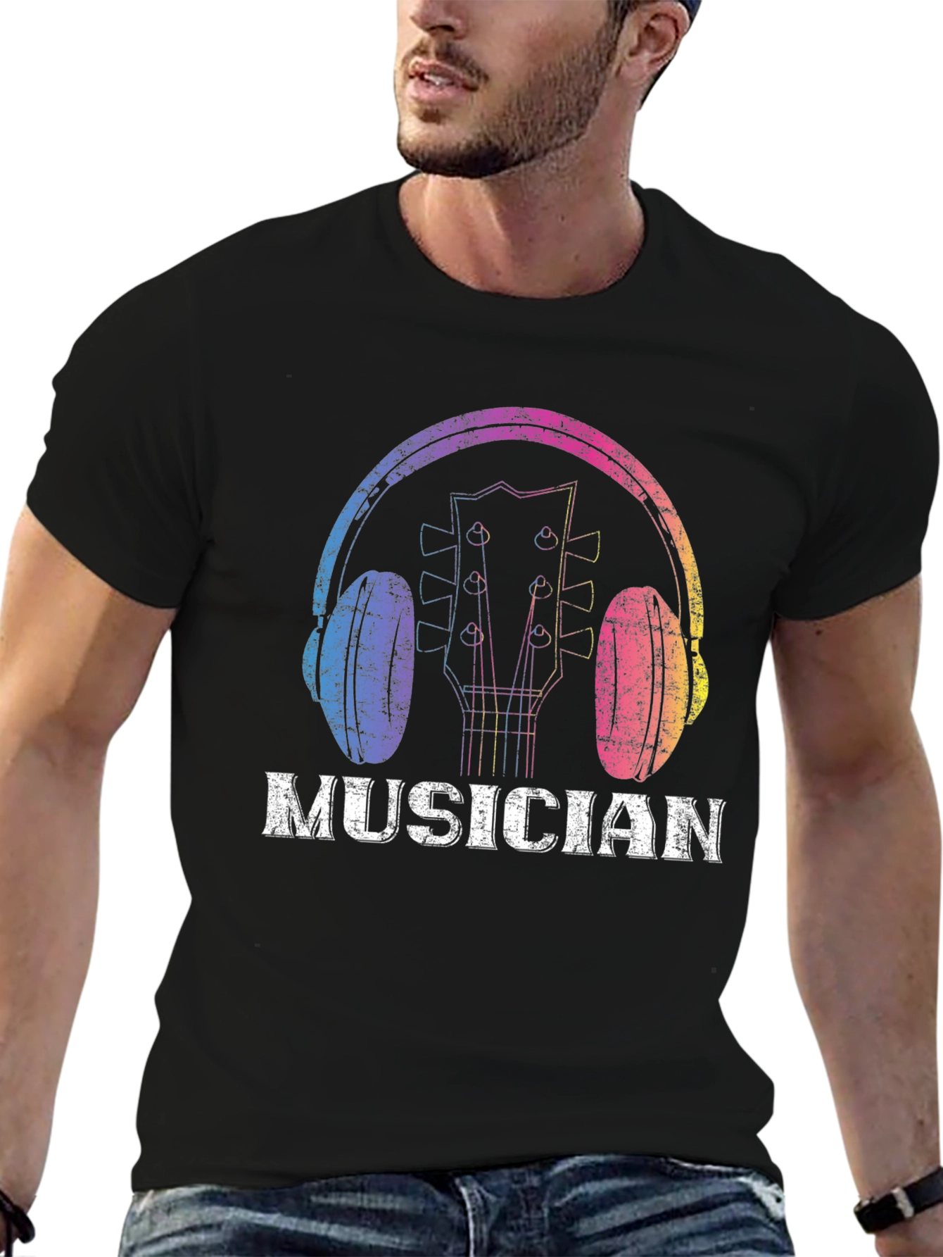 Musician Graphic Tee - Guitar & Headphones Design