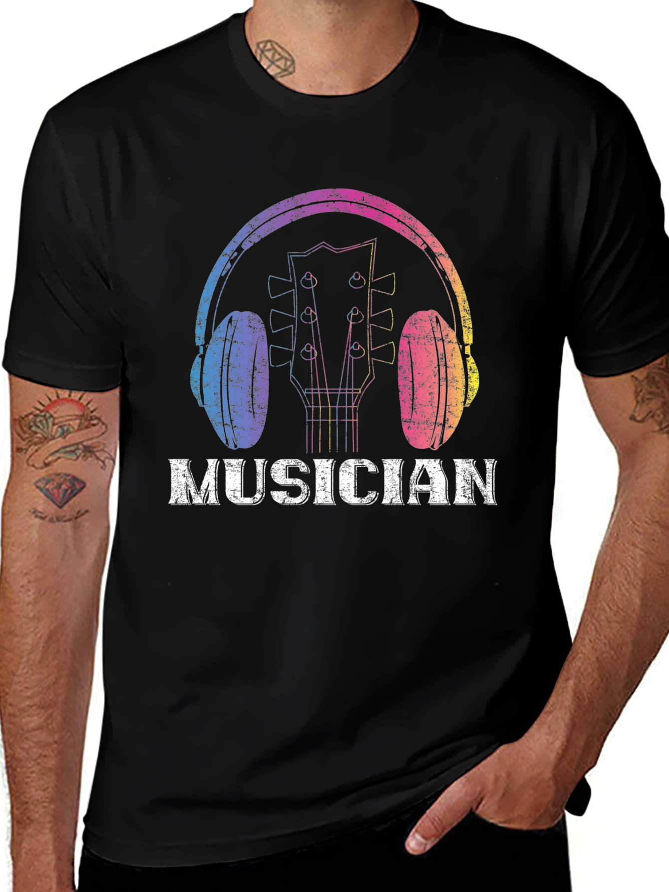 Musician Graphic Tee - Guitar & Headphones Design