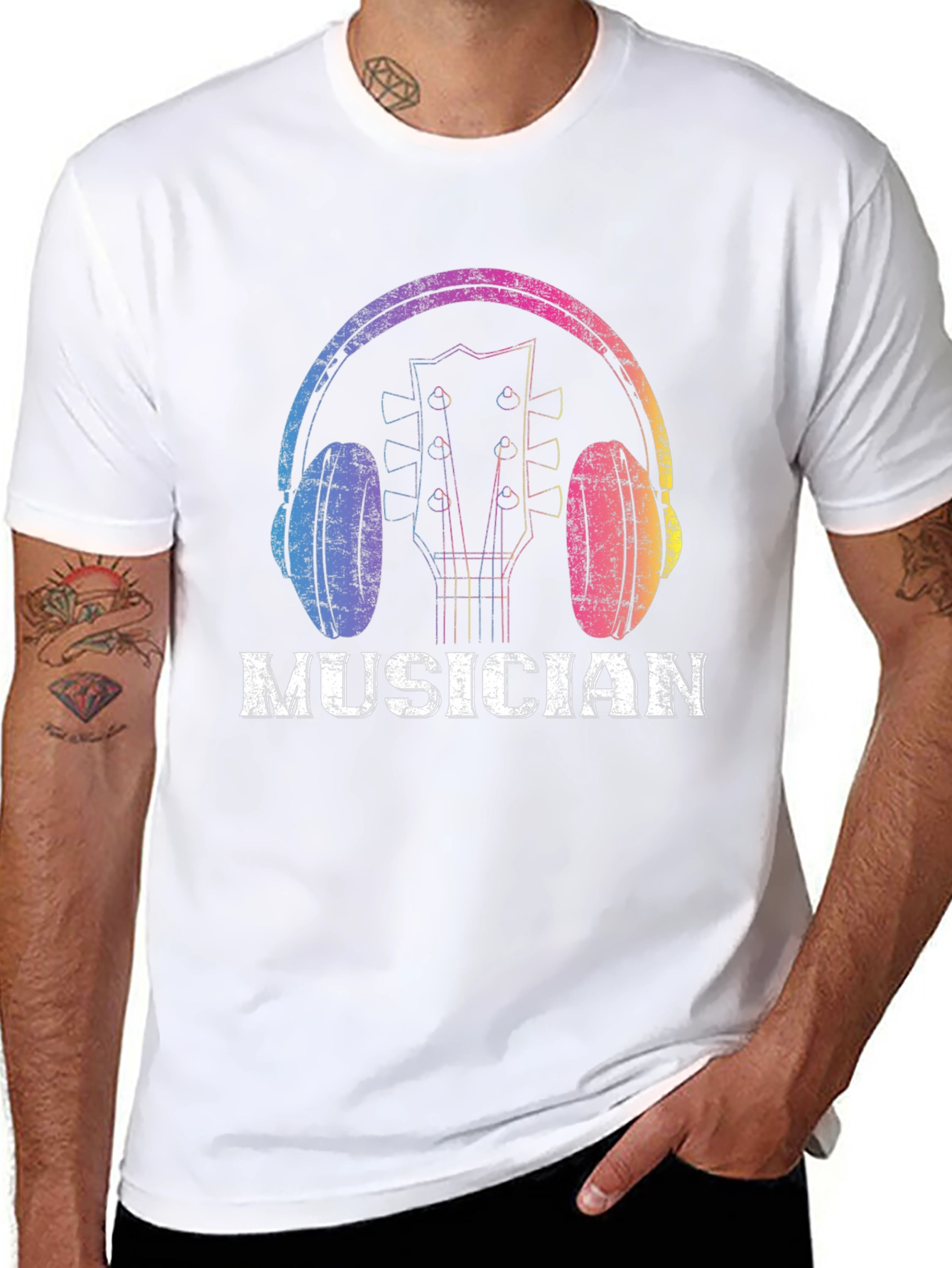 Musician Graphic Tee - Guitar & Headphones Design