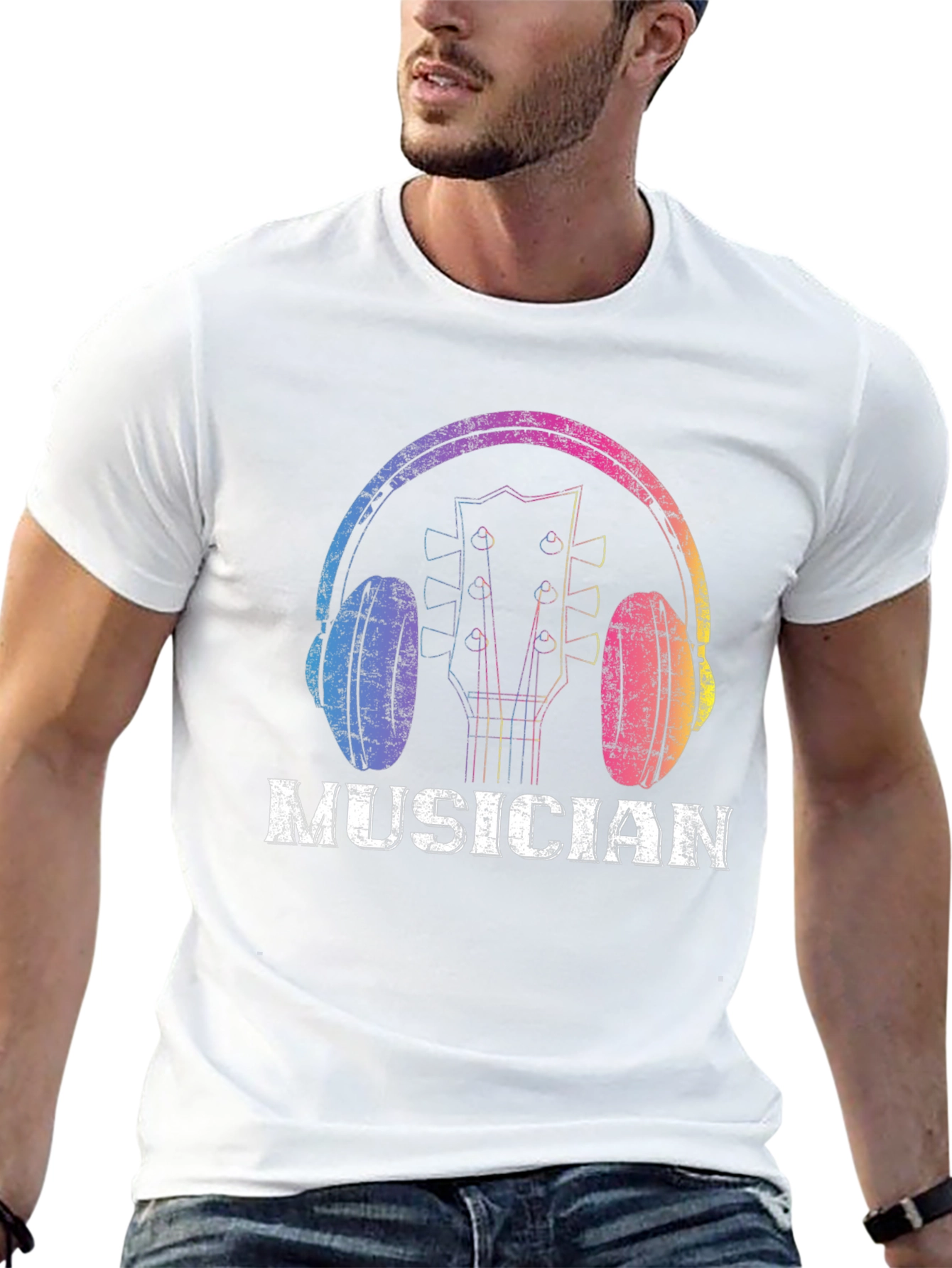 Musician Graphic Tee - Guitar & Headphones Design