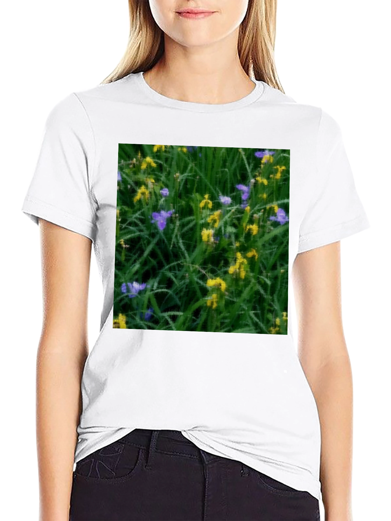 Floral Meadow T-Shirt - Black Cotton Tee