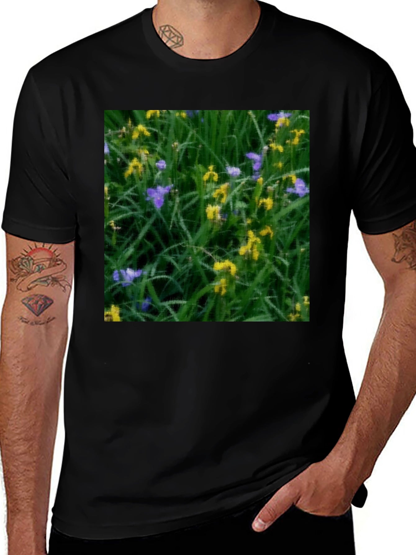 Floral Meadow T-Shirt - Black Cotton Tee