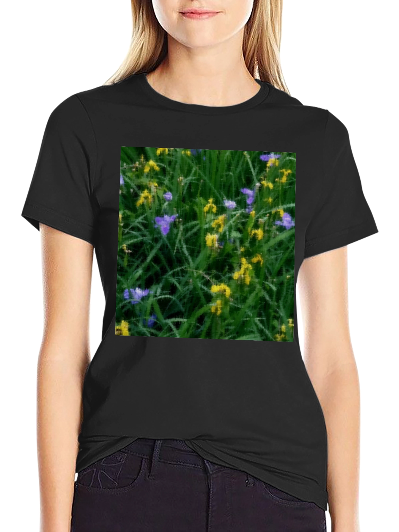 Floral Meadow T-Shirt - Black Cotton Tee
