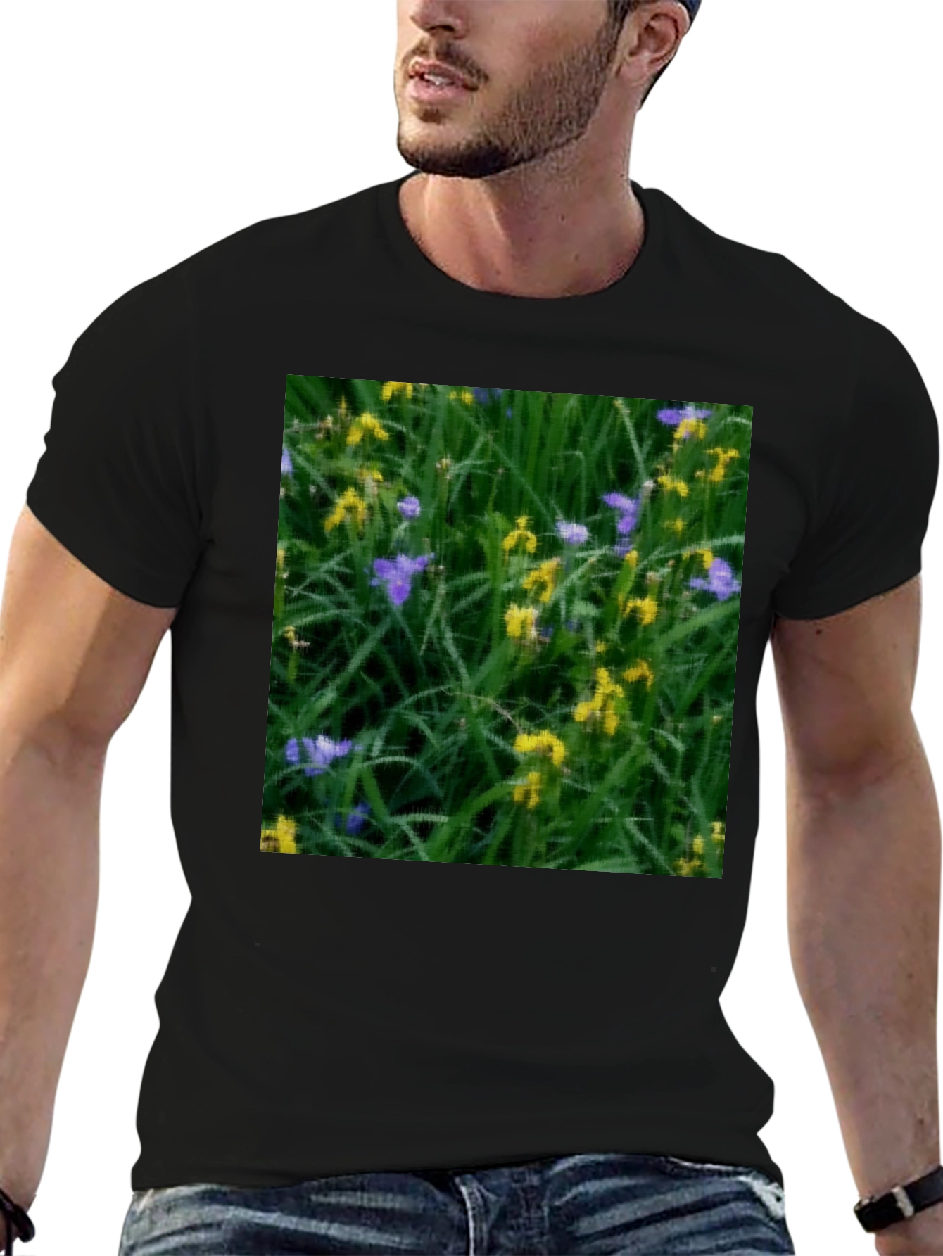 Floral Meadow T-Shirt - Black Cotton Tee