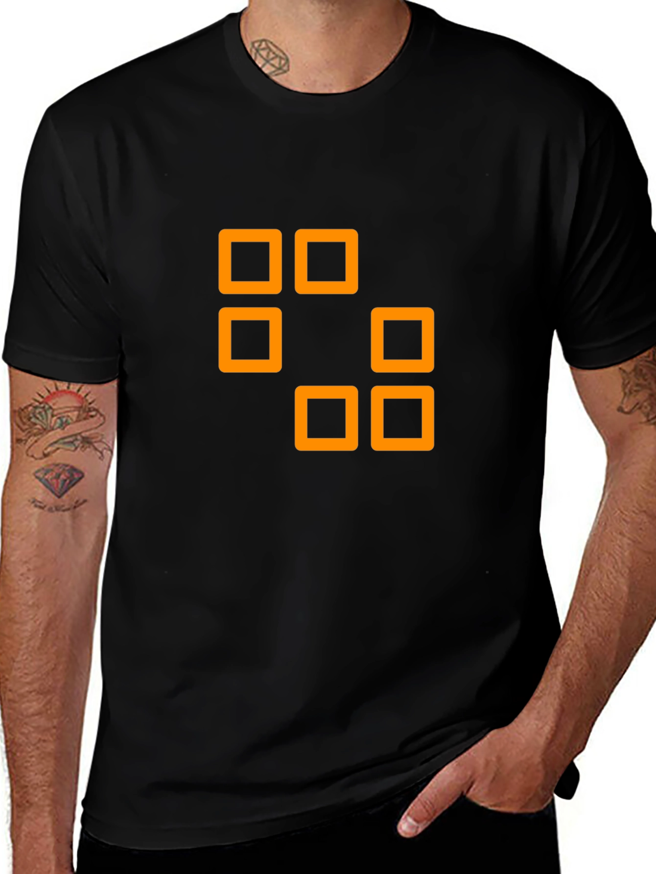 Geometric Squares Graphic Tee - Black
