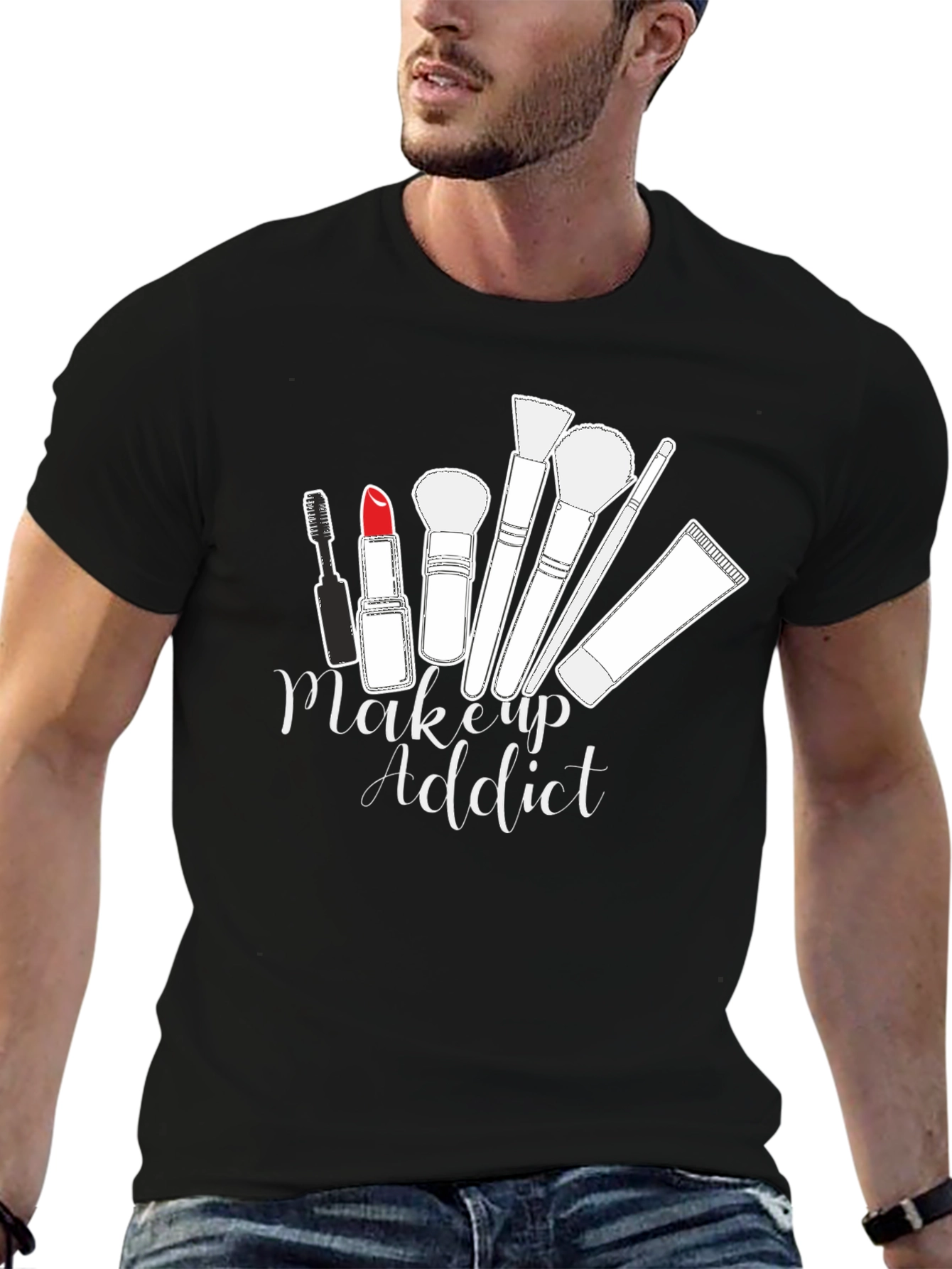 Makeup Addict Graphic Tee - Black Cotton T-Shirt