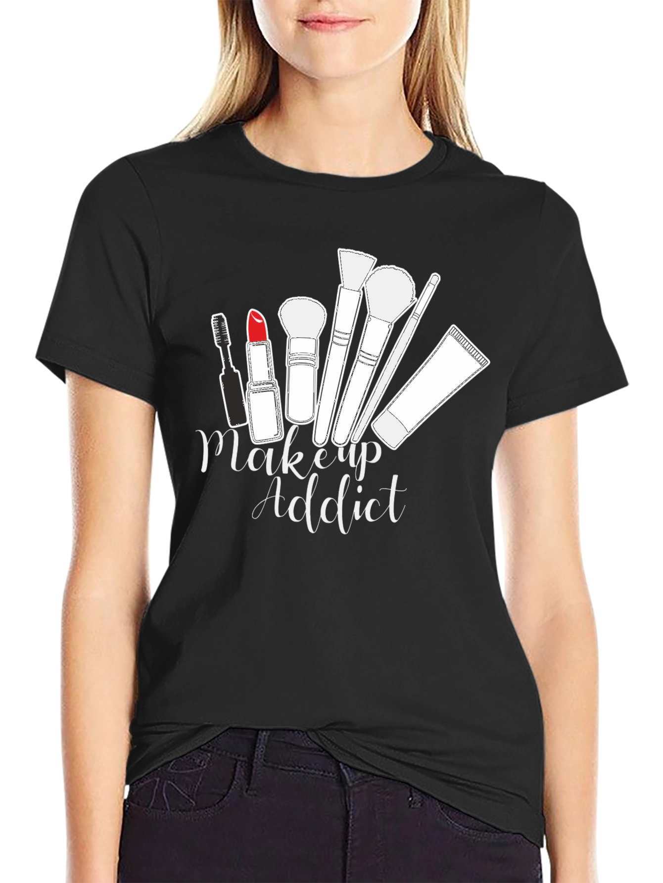 Makeup Addict Graphic Tee - Black Cotton T-Shirt