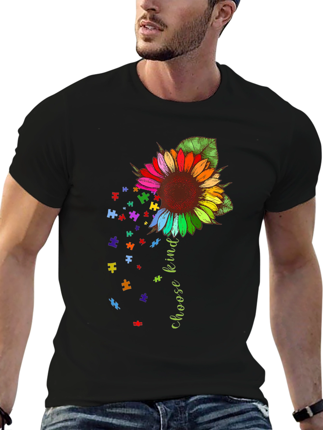 Choose Kind Sunflower Puzzle Piece Tee