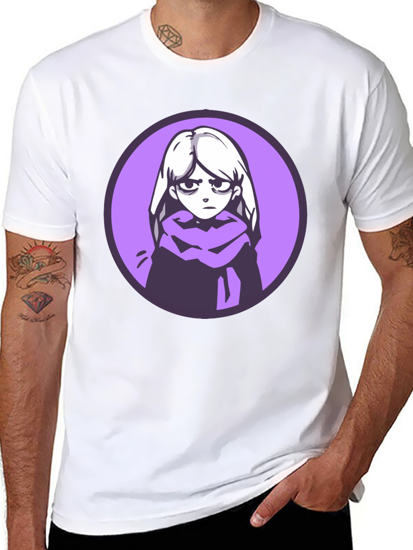 Anime Girl Graphic Tee - Black Cotton Blend