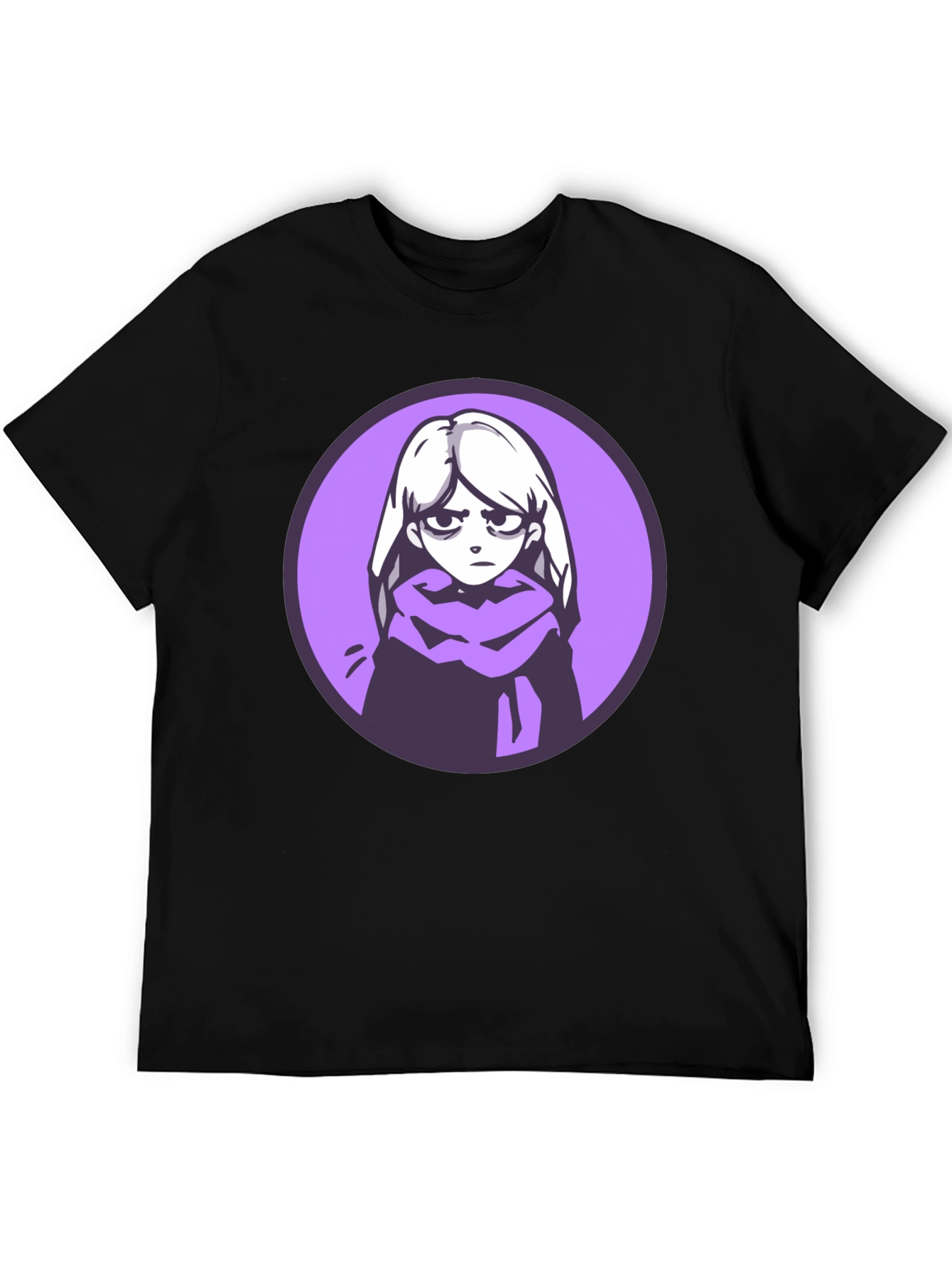 Anime Girl Graphic Tee - Black Cotton Blend