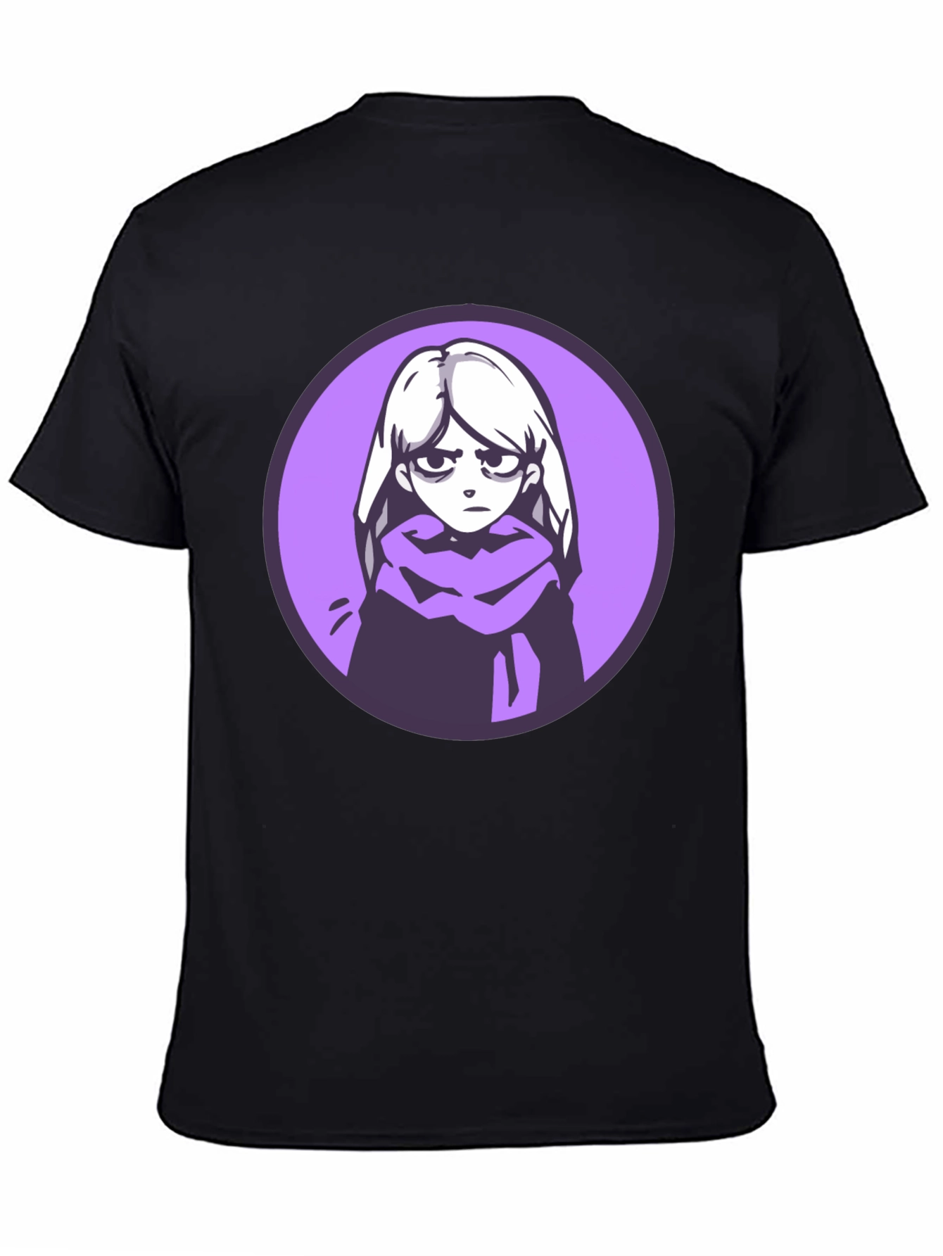 Anime Girl Graphic Tee - Black Cotton Blend
