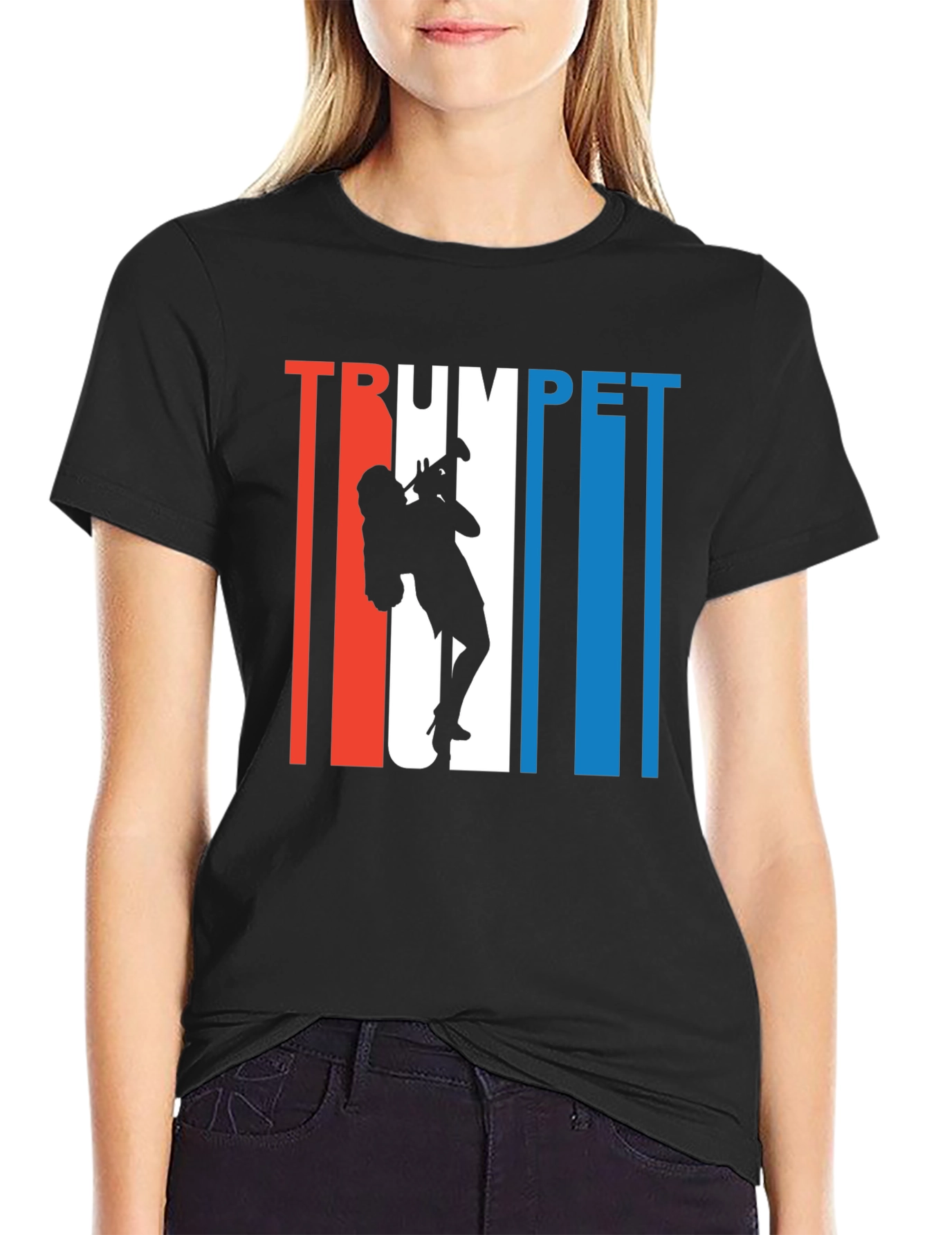 Trumpet Player Graphic Tee - Black Cotton T-Shirt