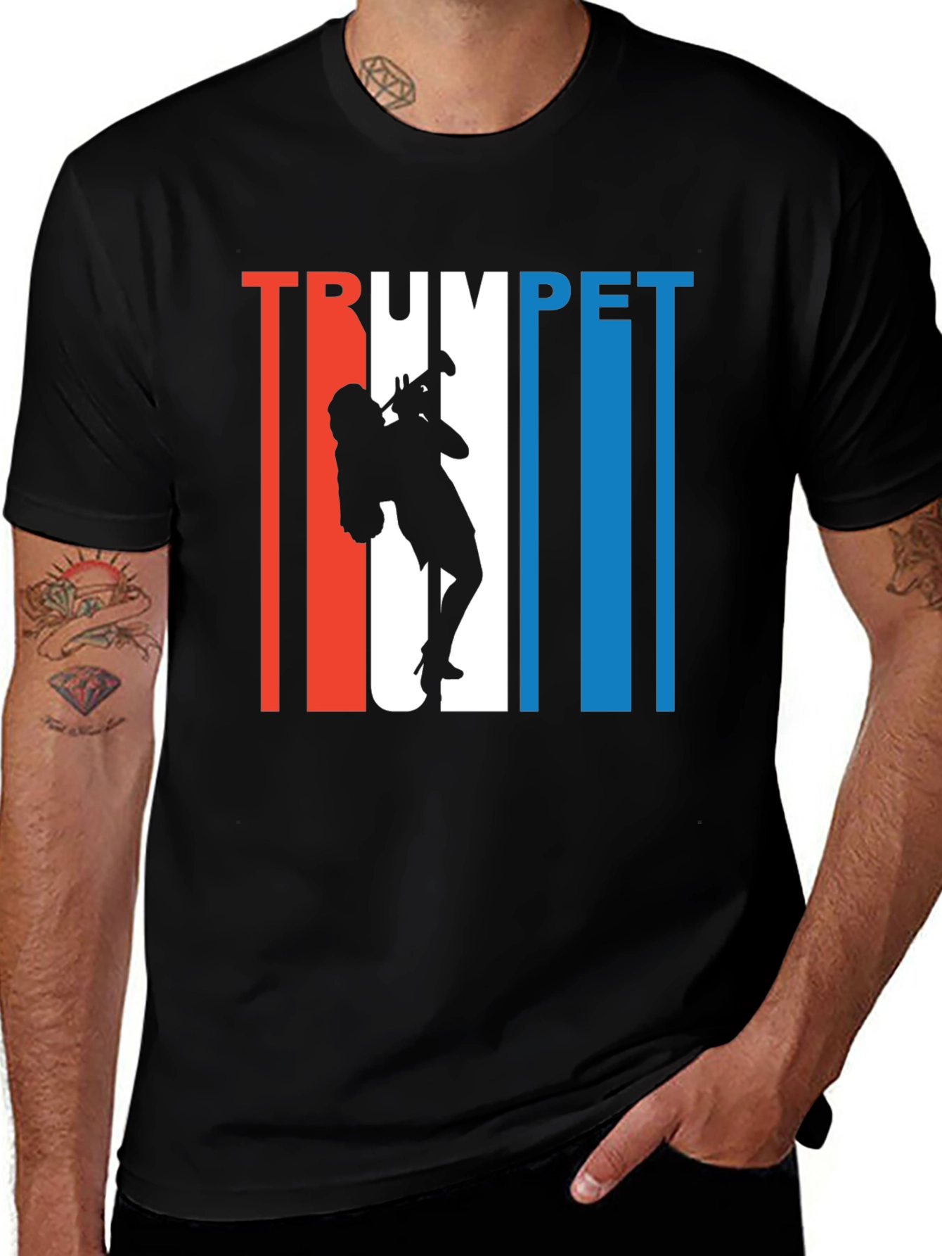 Trumpet Player Graphic Tee - Black Cotton T-Shirt