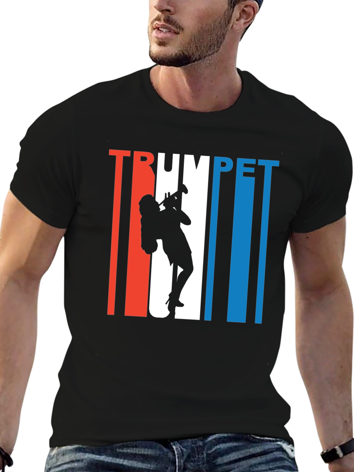 Trumpet Player Graphic Tee - Black Cotton T-Shirt