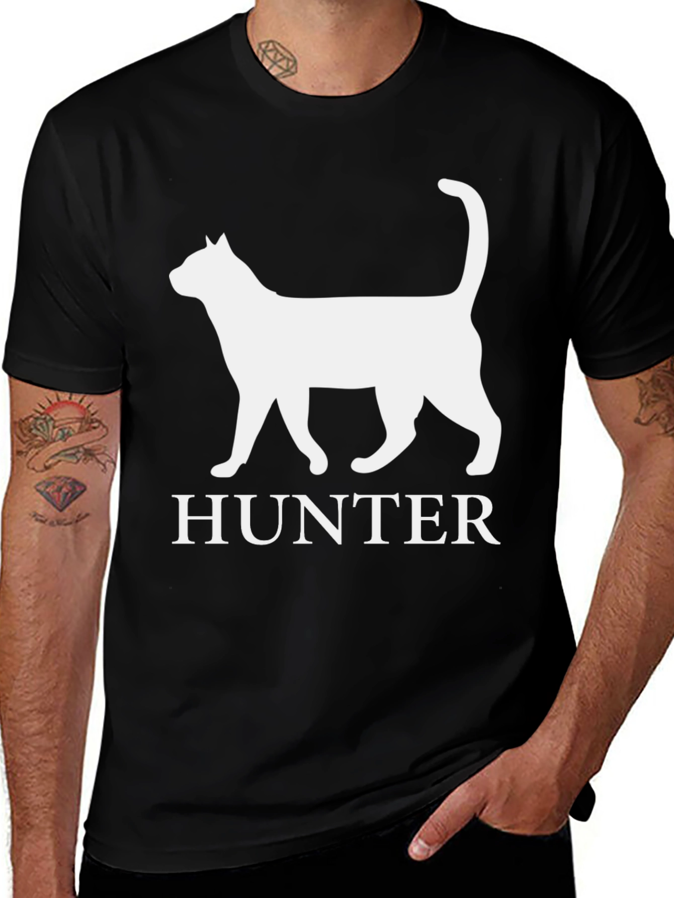 Hunter Cat T-Shirt - Black Cotton Tee