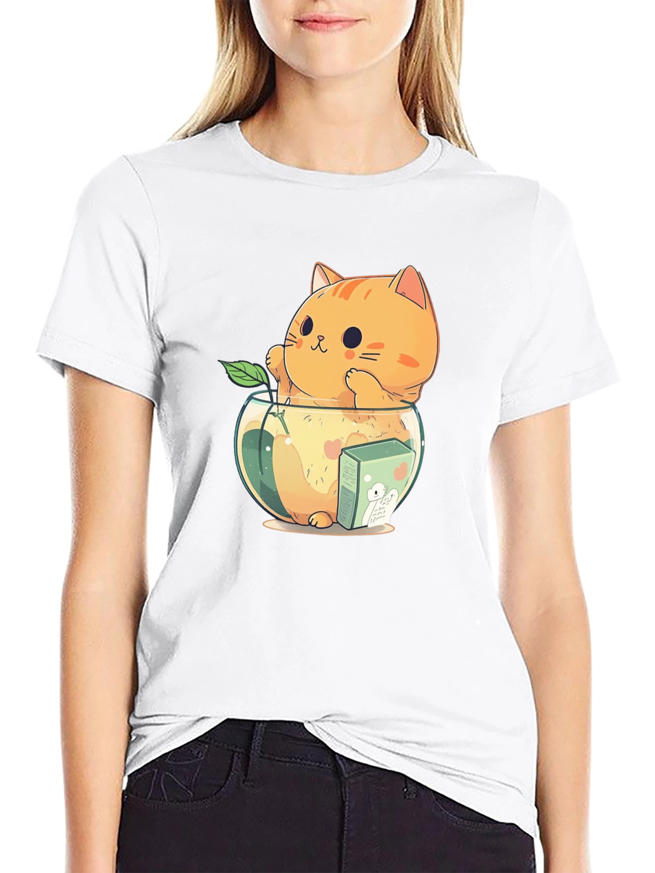 Cute Cat in Fishbowl Graphic T-Shirt