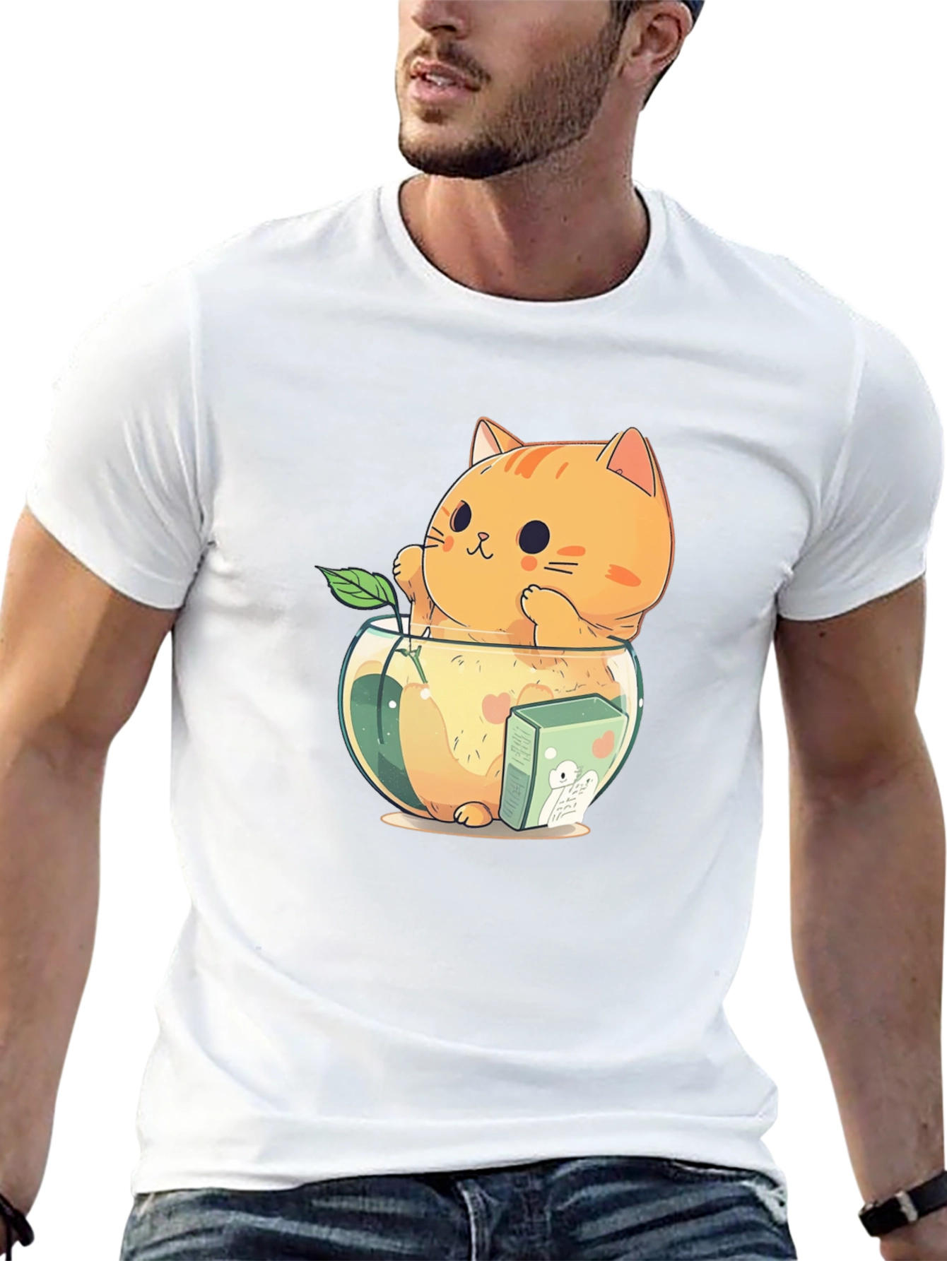 Cute Cat in Fishbowl Graphic T-Shirt