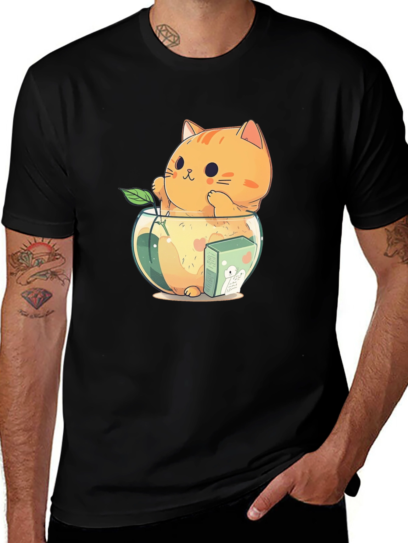 Cute Cat in Fishbowl Graphic T-Shirt