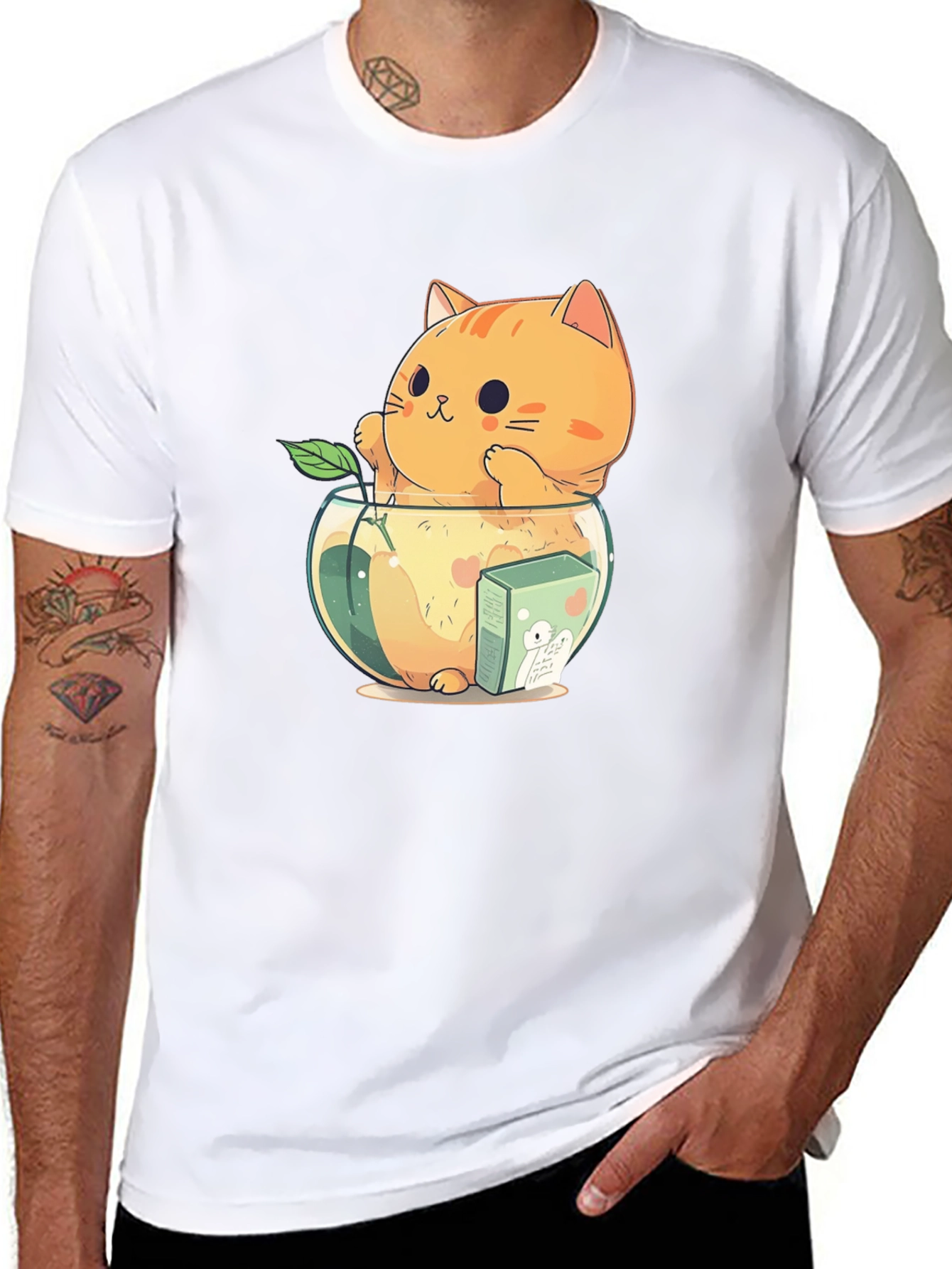 Cute Cat in Fishbowl Graphic T-Shirt