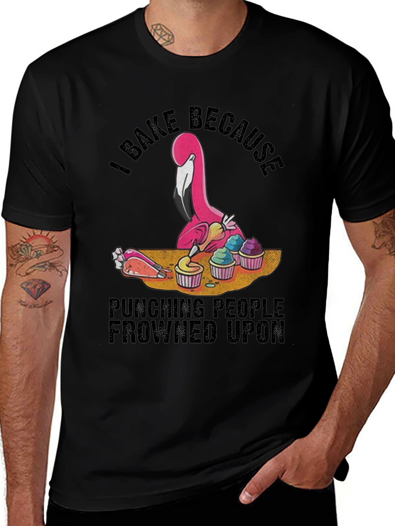 I Bake Because Punching People Frowned Upon Black T-Shirt
