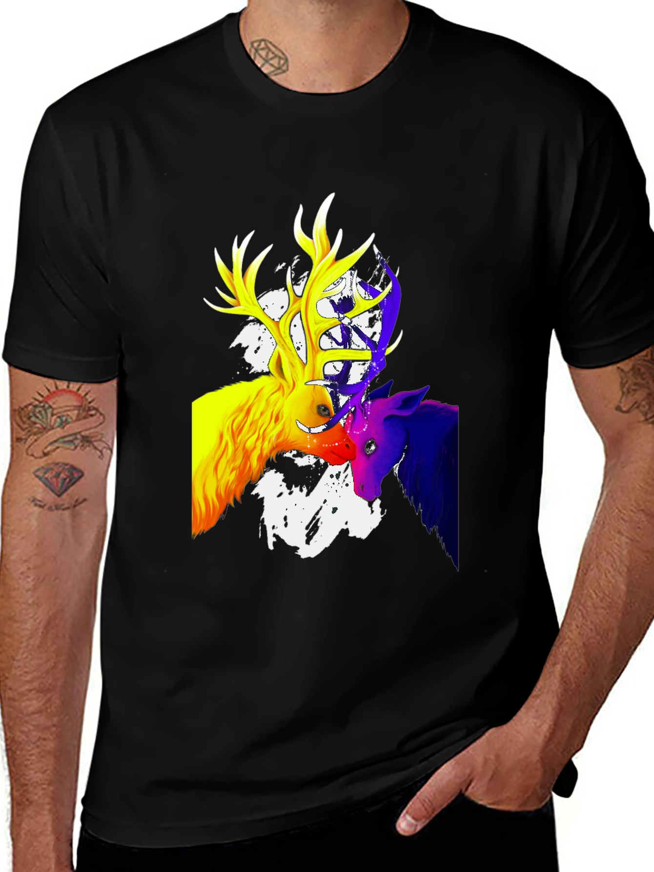 Vibrant Deer Graphic T-Shirt - Mens Black Tee