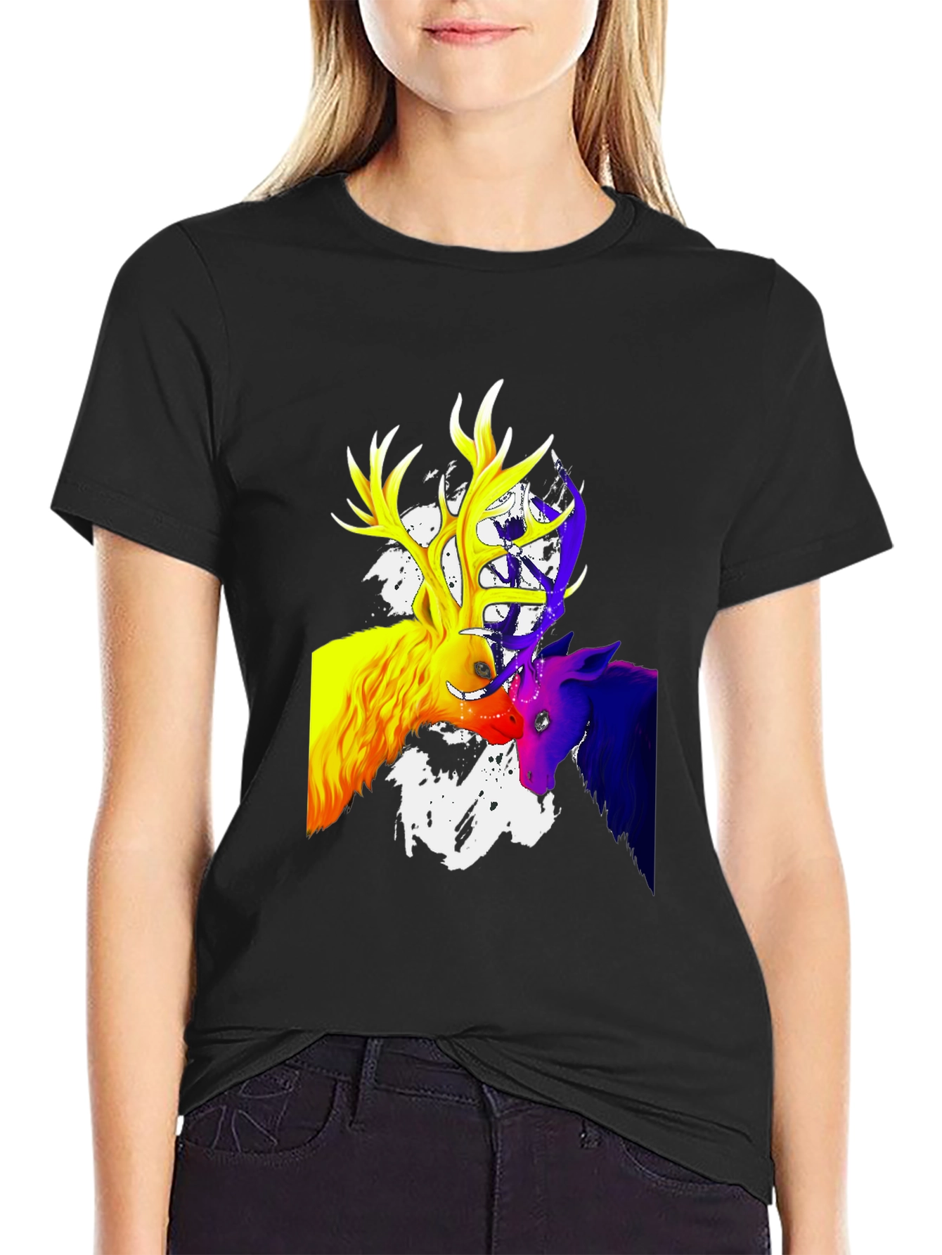 Vibrant Deer Graphic T-Shirt - Mens Black Tee