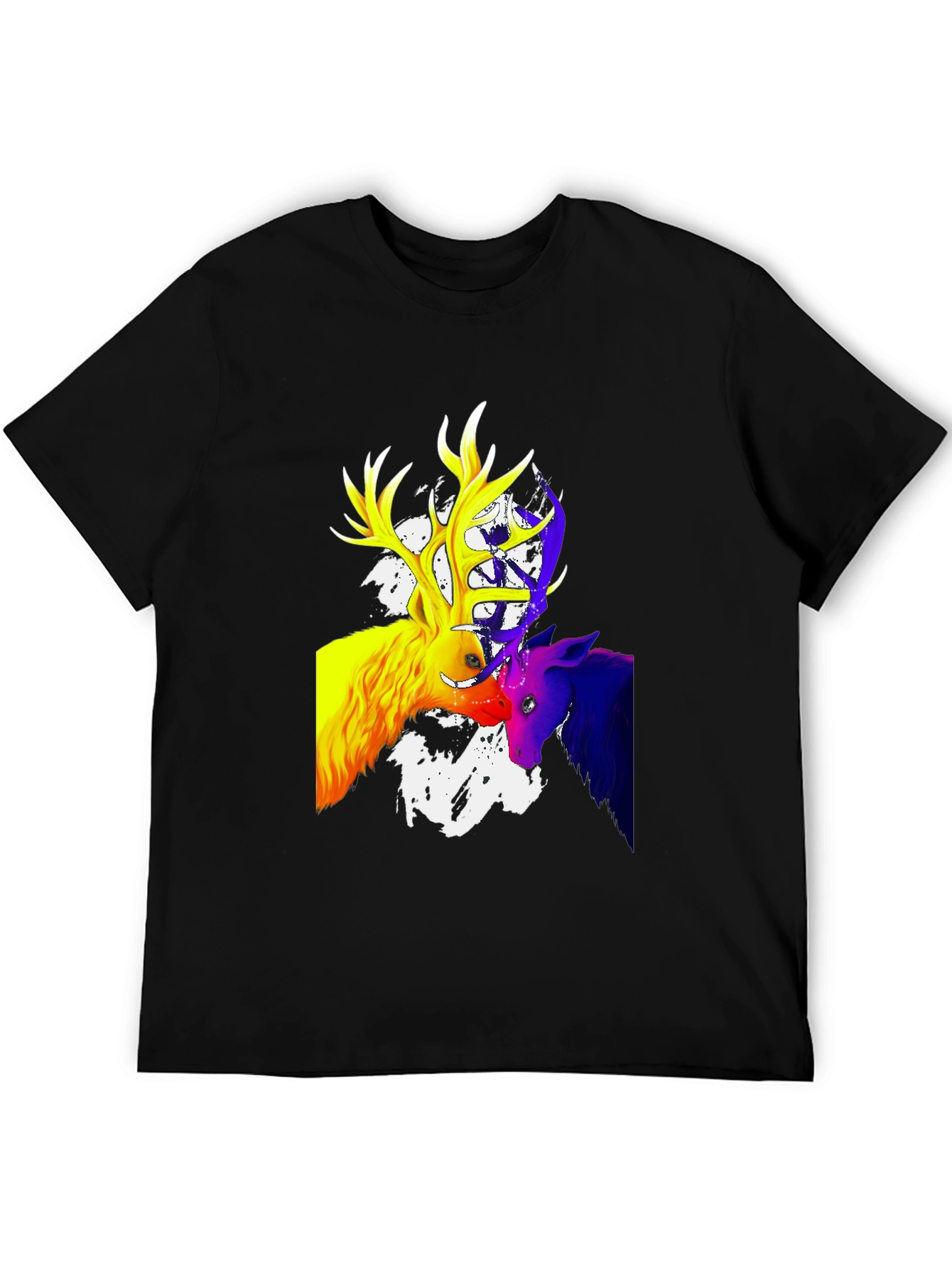 Vibrant Deer Graphic T-Shirt - Mens Black Tee
