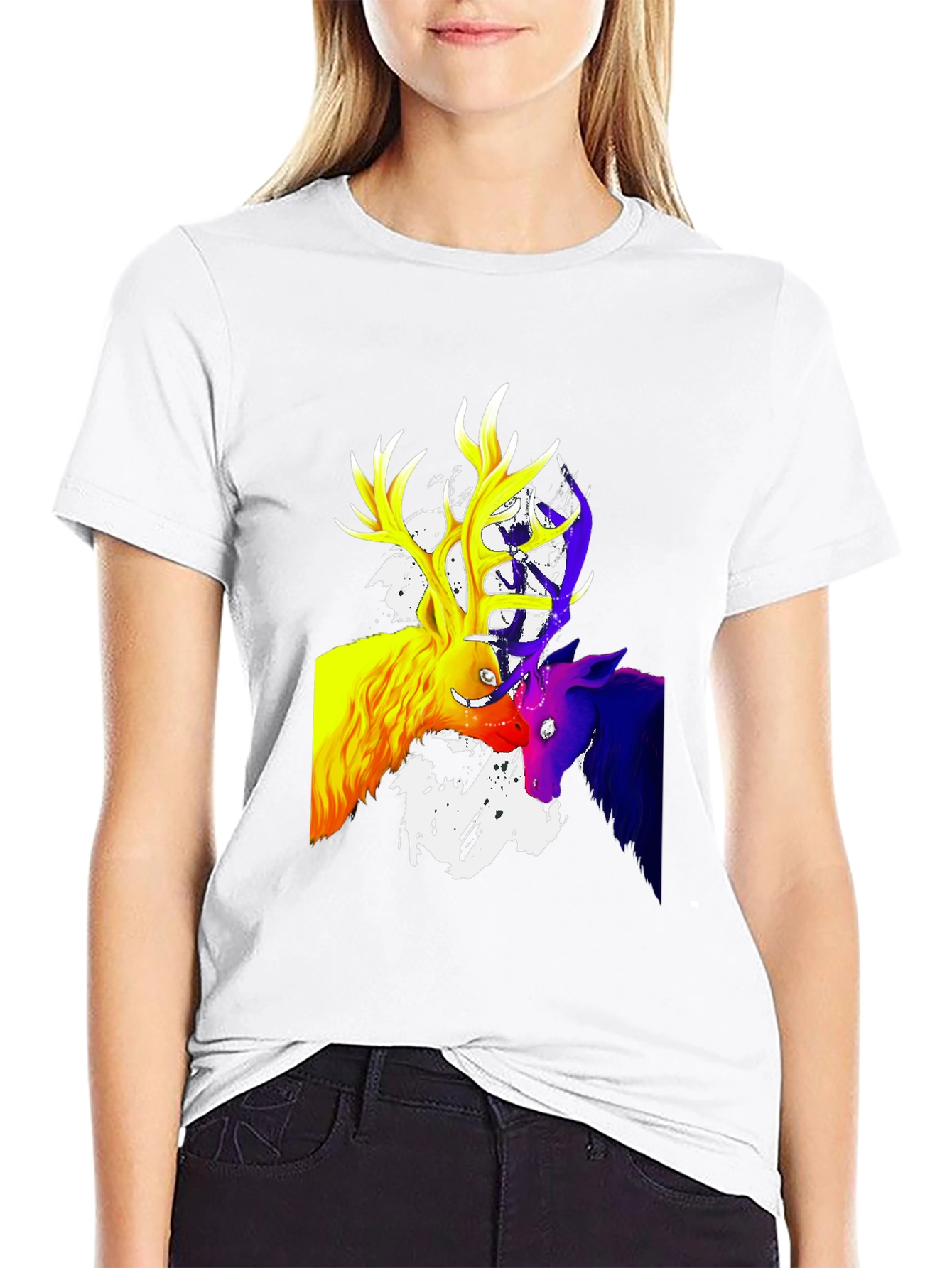 Vibrant Deer Graphic T-Shirt - Mens Black Tee