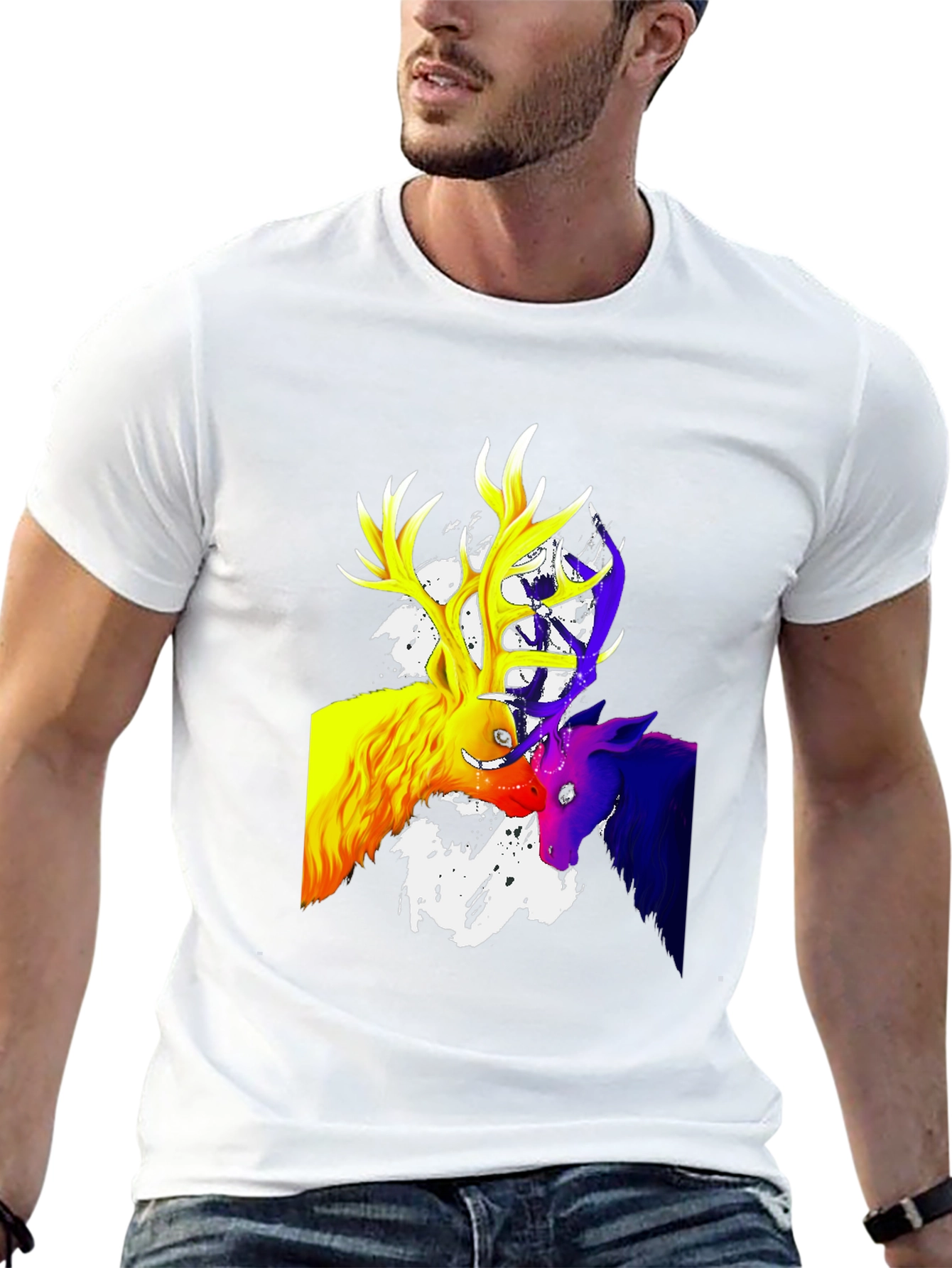 Vibrant Deer Graphic T-Shirt - Mens Black Tee