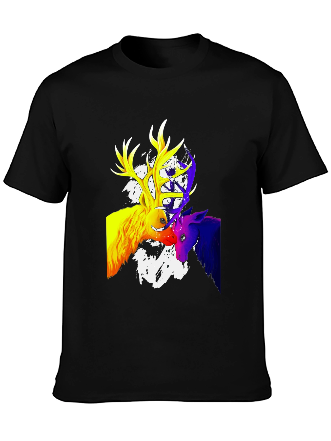 Vibrant Deer Graphic T-Shirt - Mens Black Tee