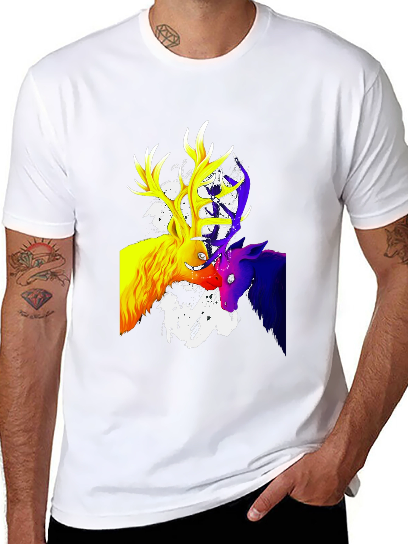 Vibrant Deer Graphic T-Shirt - Mens Black Tee