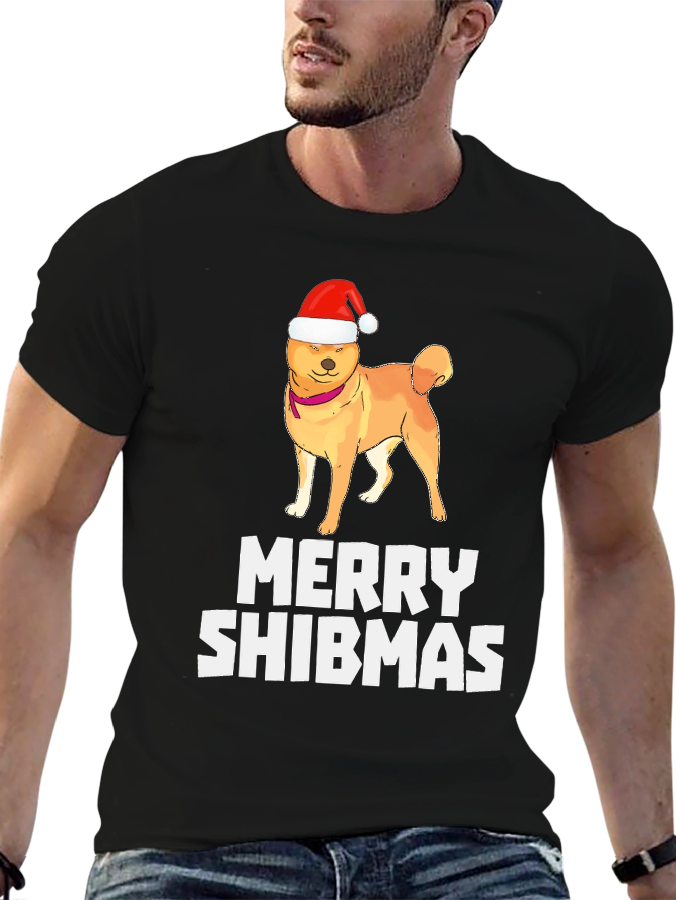 Merry Shibmas T-Shirt: Dog in Santa Hat