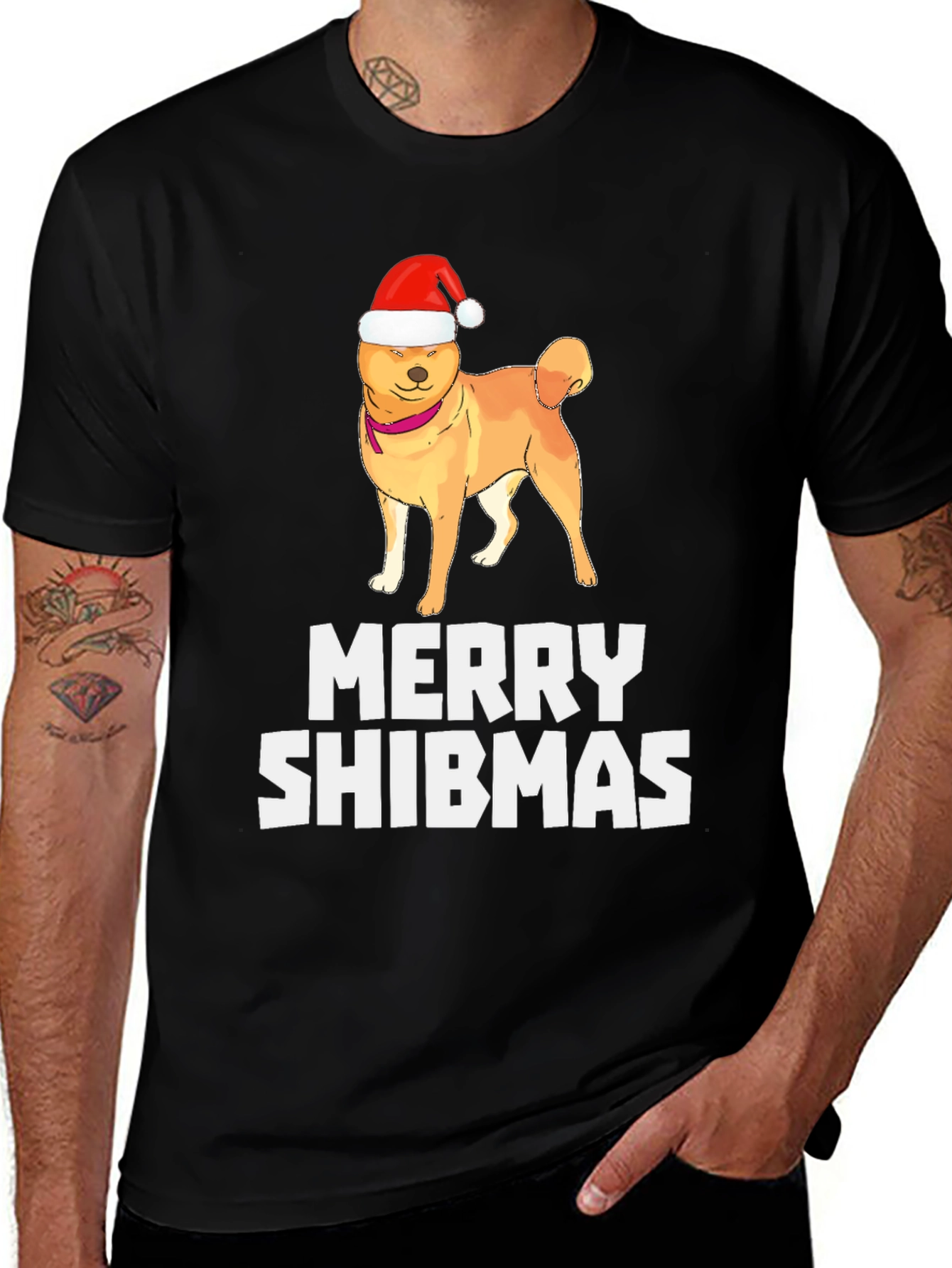 Merry Shibmas T-Shirt: Dog in Santa Hat
