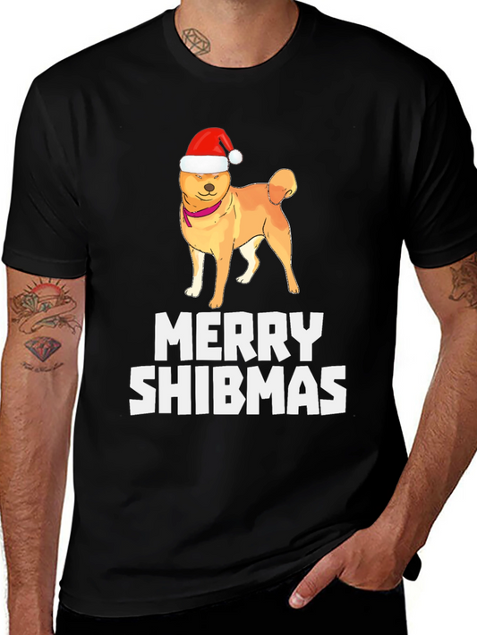 Merry Shibmas T-Shirt: Dog in Santa Hat