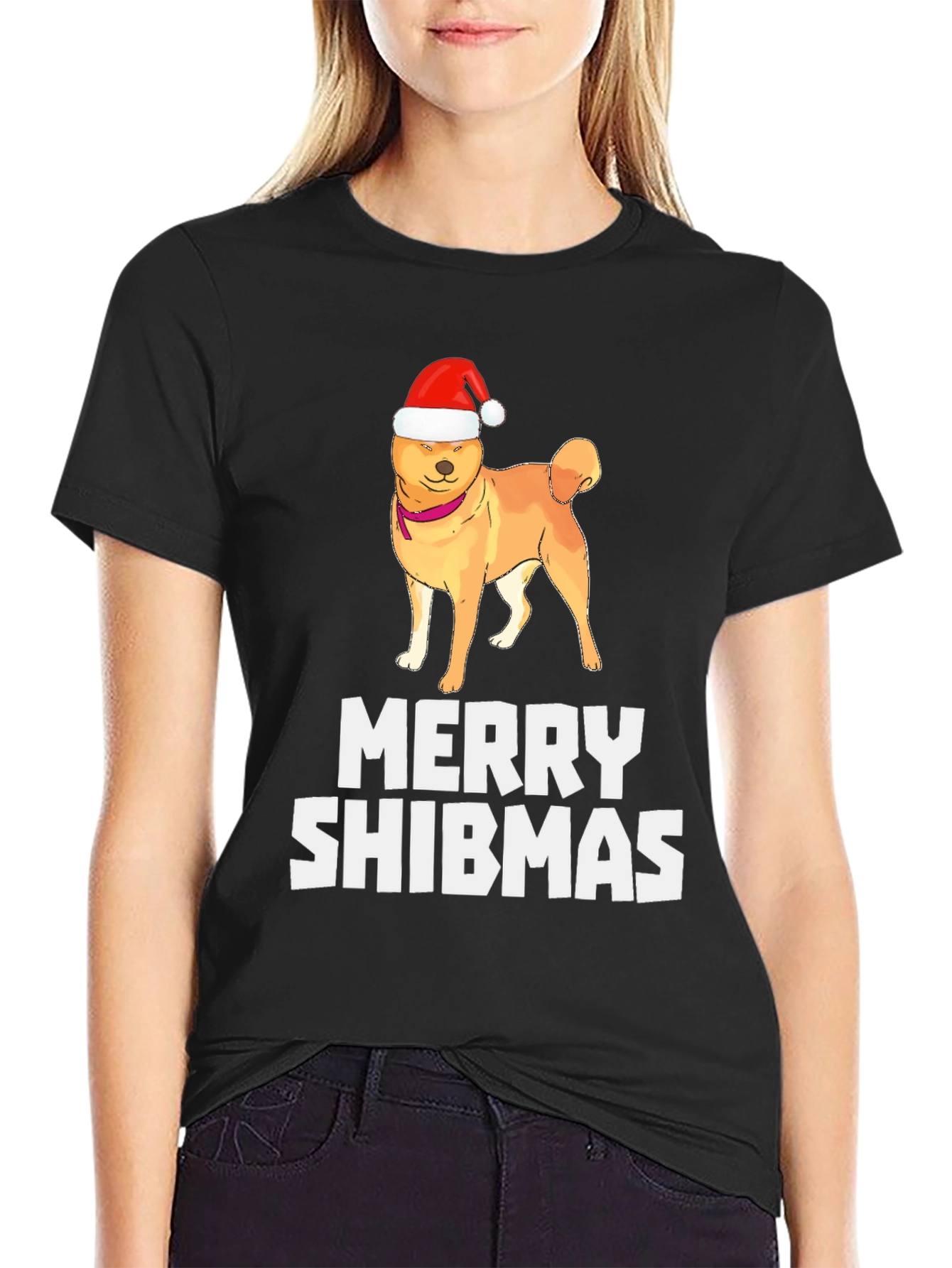 Merry Shibmas T-Shirt: Dog in Santa Hat