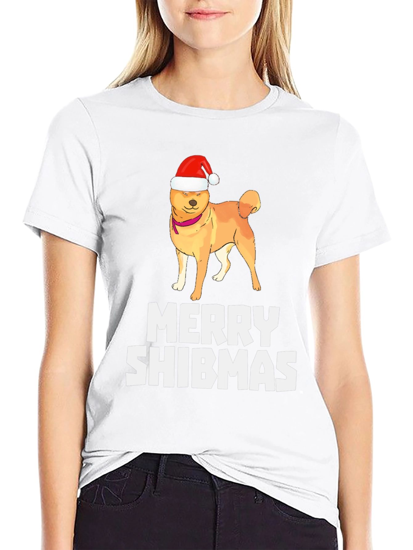 Merry Shibmas T-Shirt: Dog in Santa Hat
