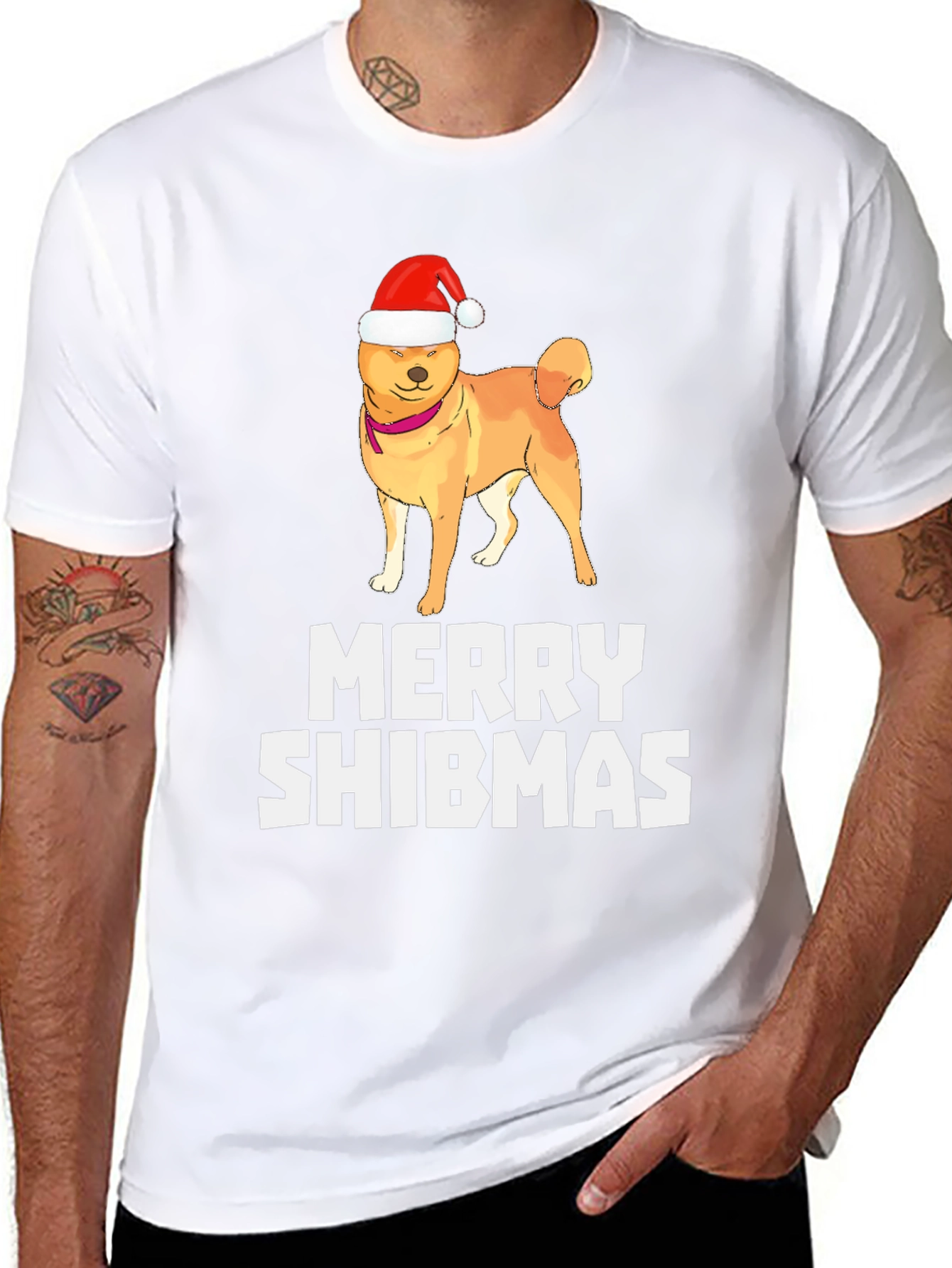 Merry Shibmas T-Shirt: Dog in Santa Hat