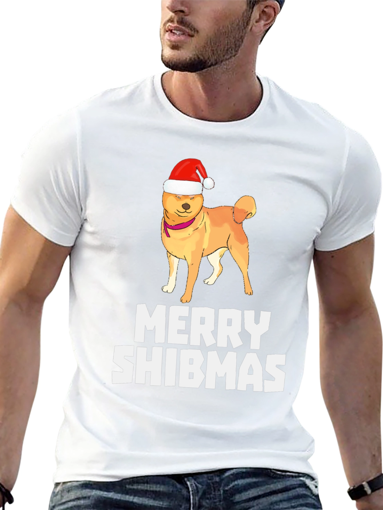 Merry Shibmas T-Shirt: Dog in Santa Hat
