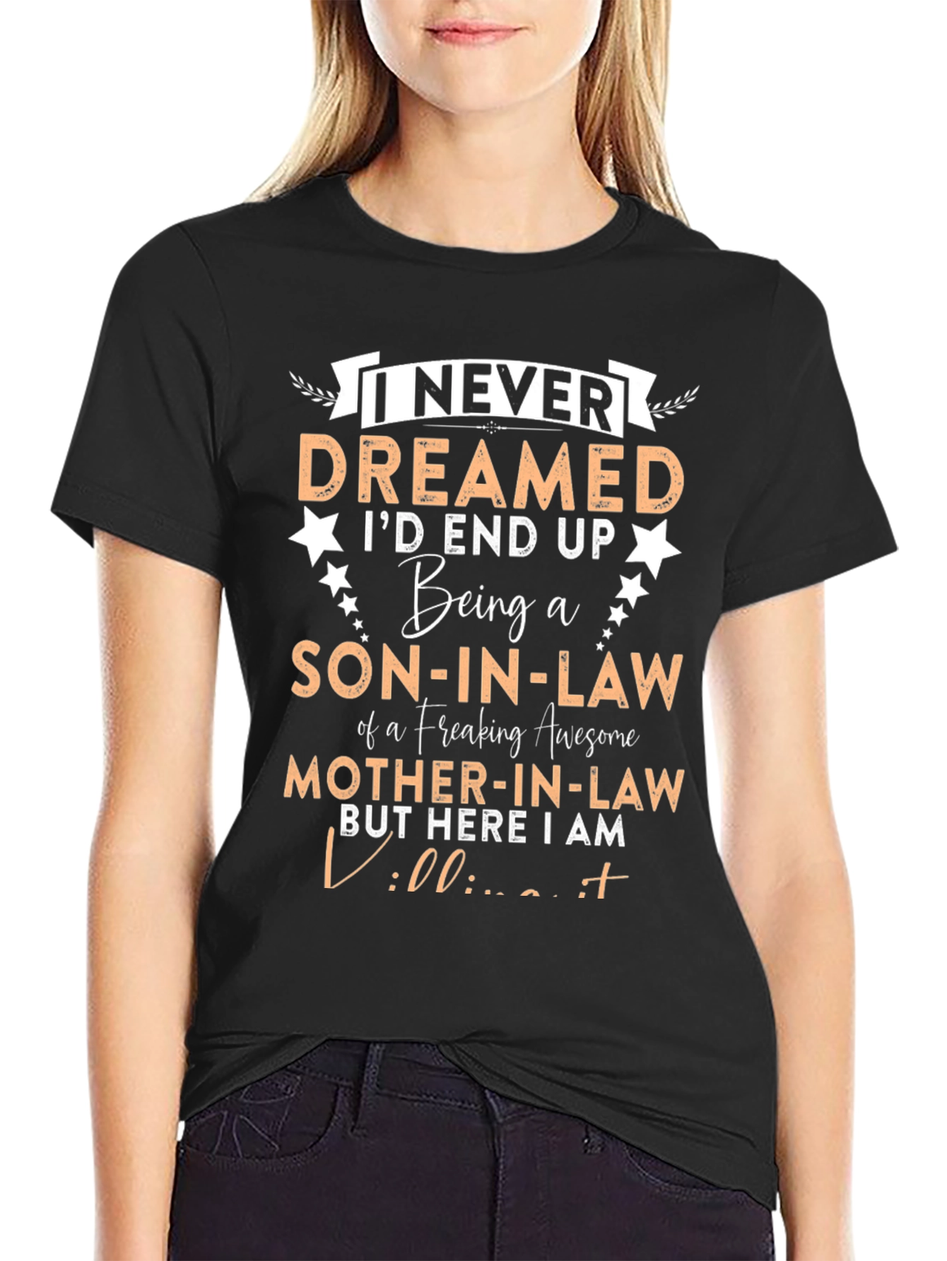 Son-in-Law Freaking Awesome Mother-in-Law Black Graphic T-Shirt