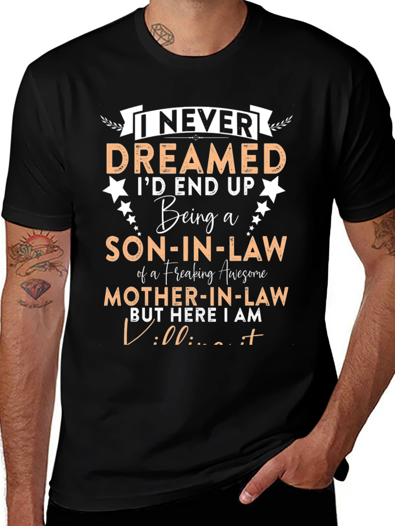 Son-in-Law Freaking Awesome Mother-in-Law Black Graphic T-Shirt