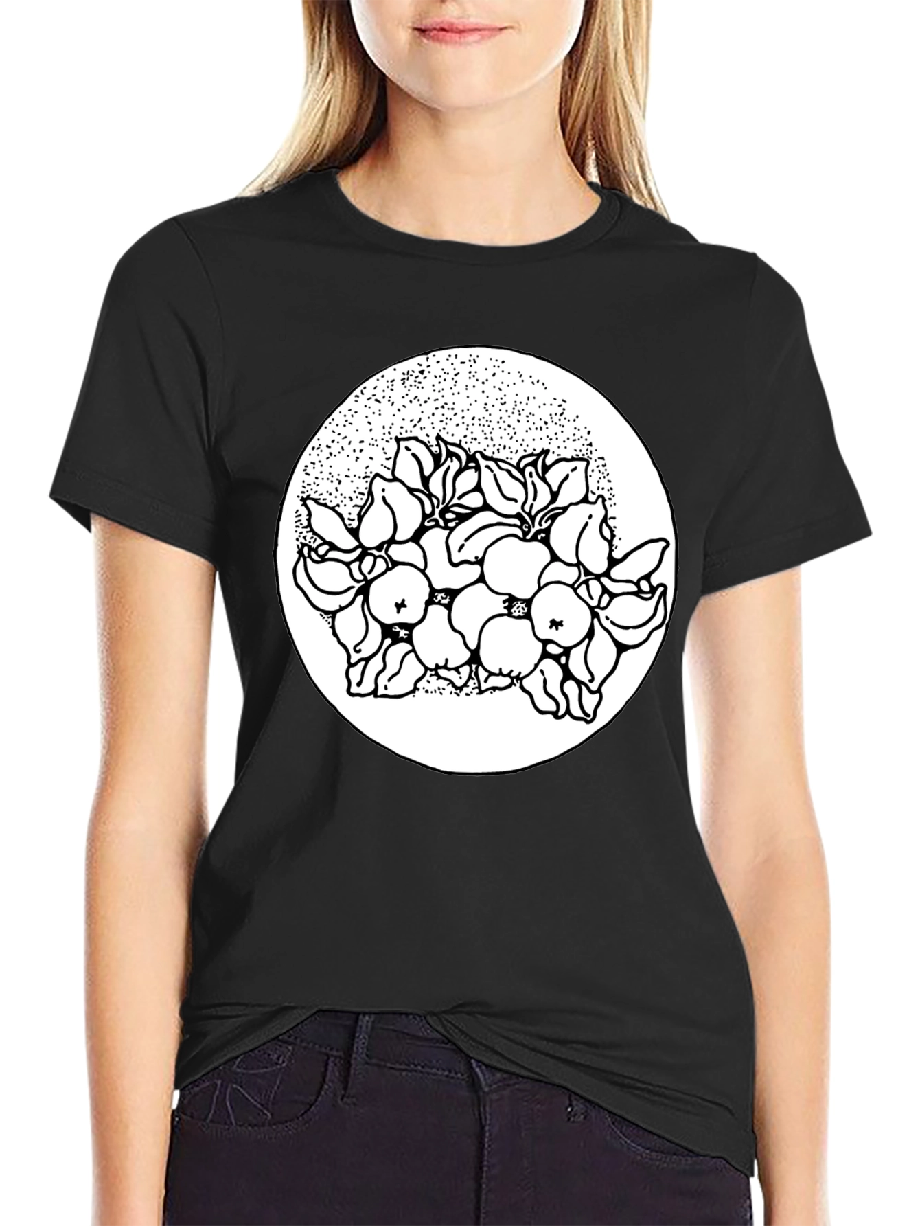 Black Tee with Floral Print Design