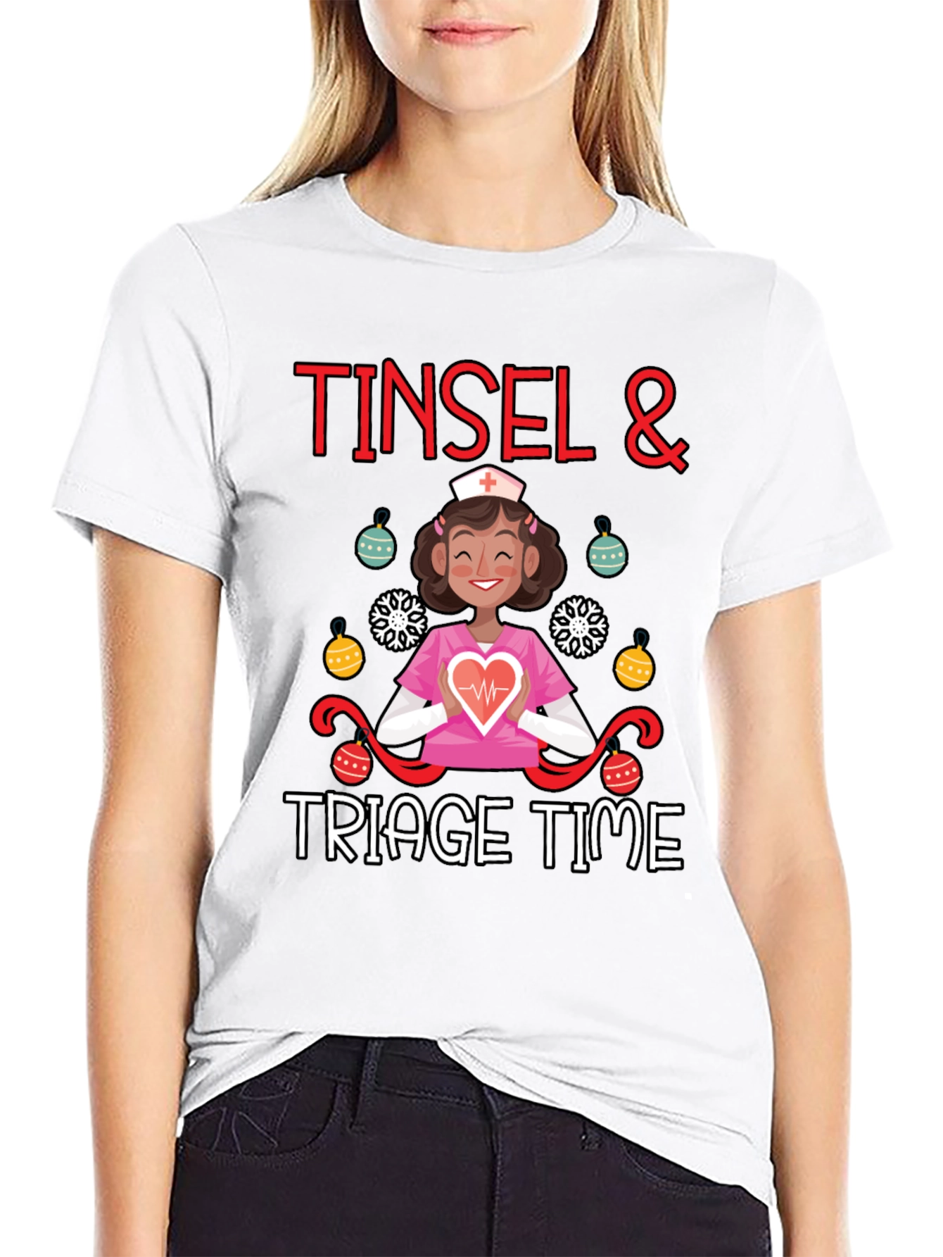 Tinsel & Triage Time Christmas Nurse T-Shirt