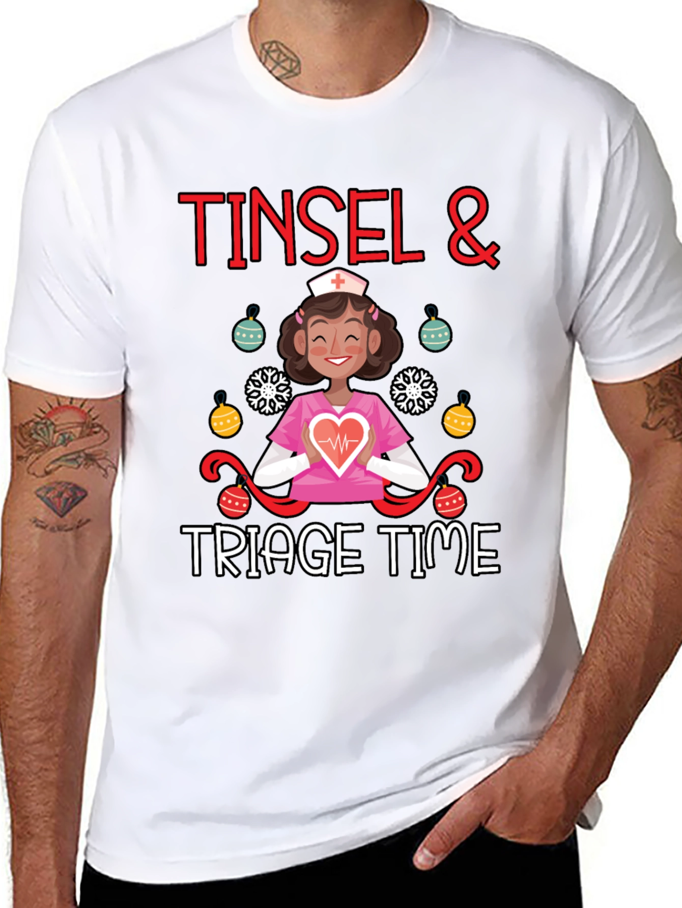 Tinsel & Triage Time Christmas Nurse T-Shirt