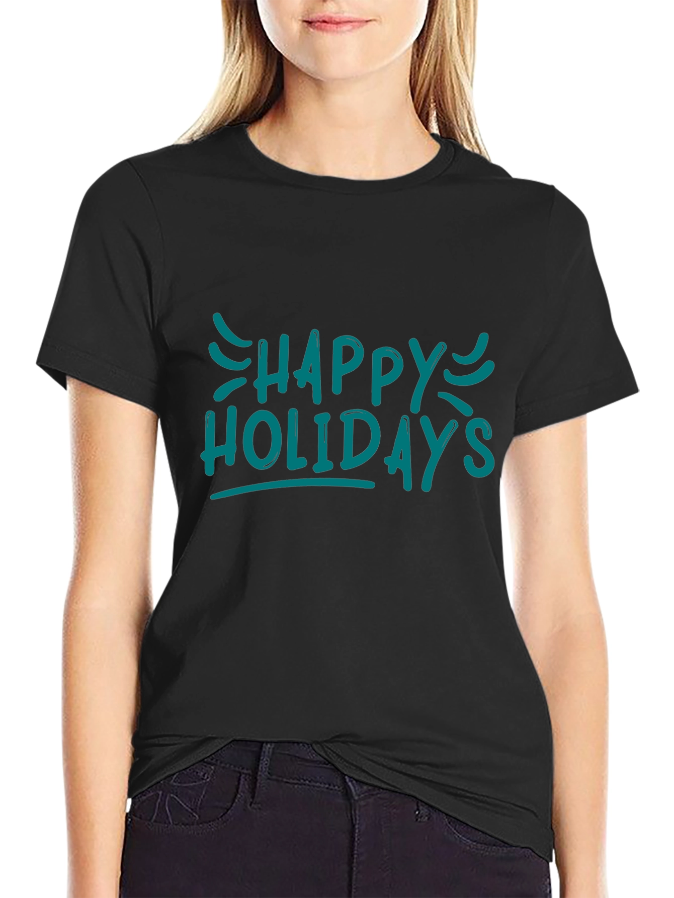 Happy Holidays Graphic Black T-Shirt