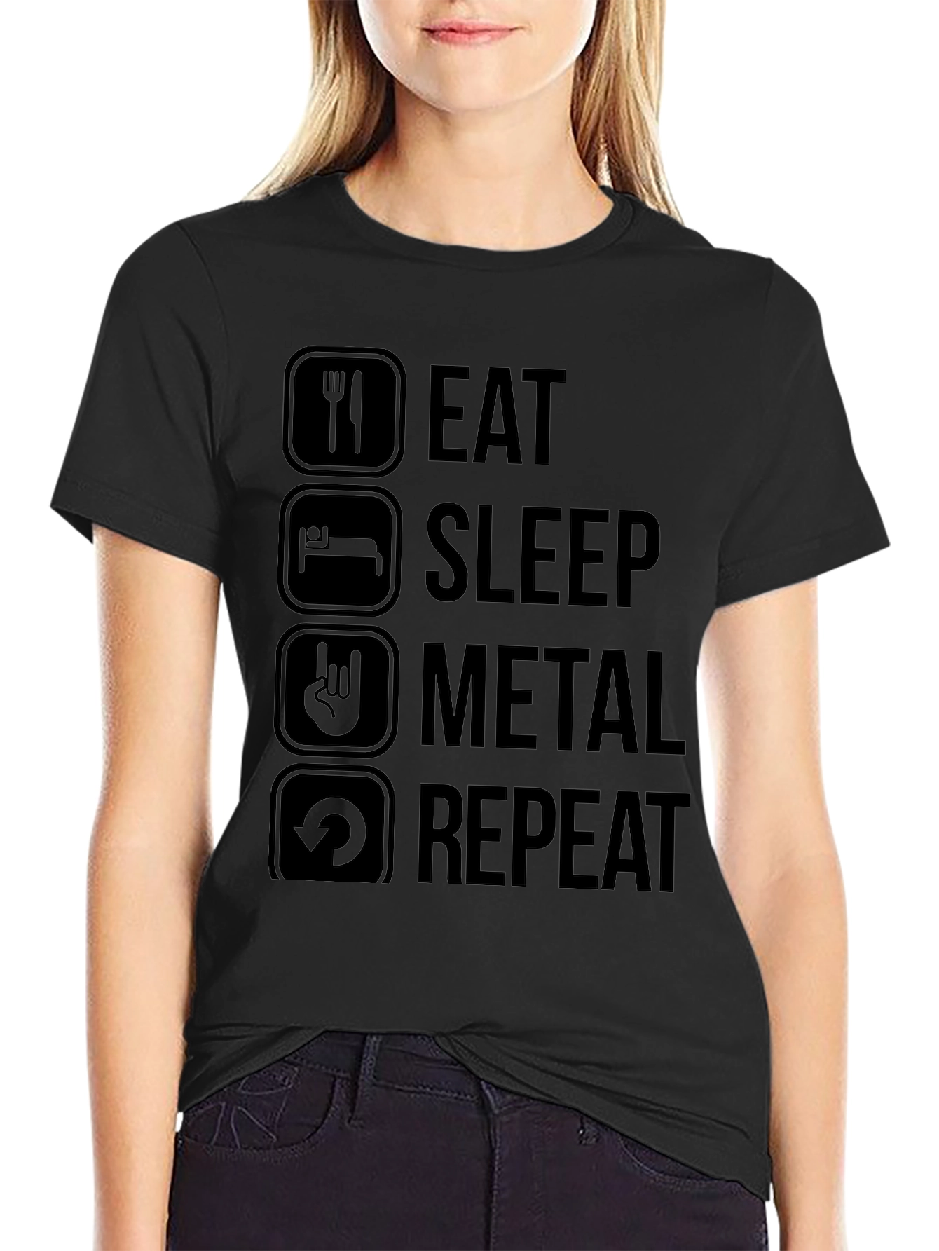 Eat Sleep Metal Repeat Black T-Shirt