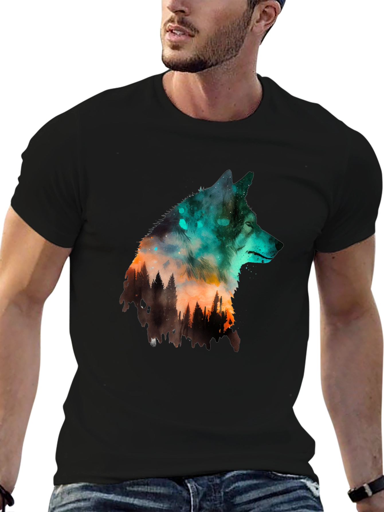 Wolf Silhouette Graphic Tee - Nature Inspired Design