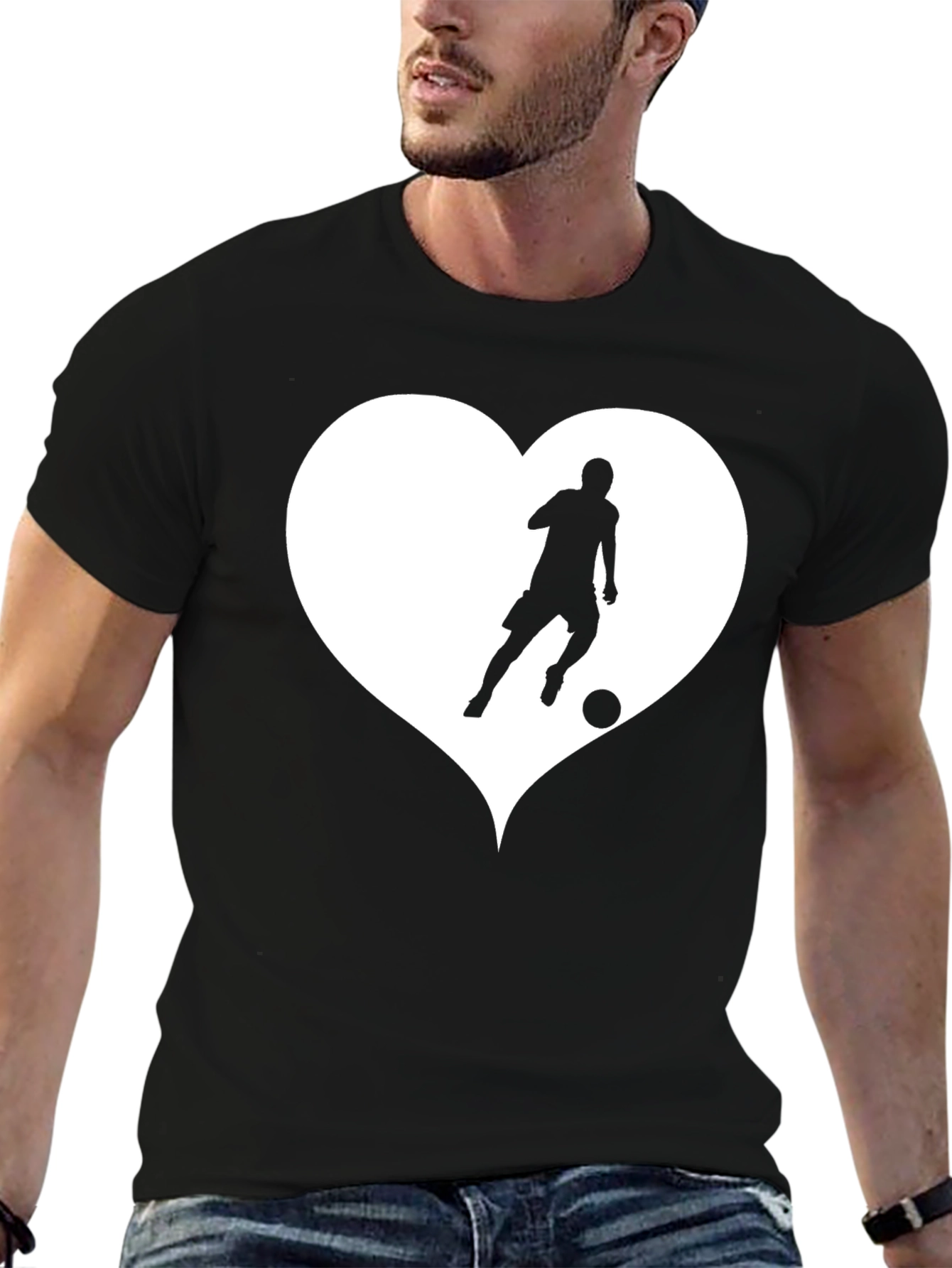 Love Soccer Black T-Shirt - Heart Design