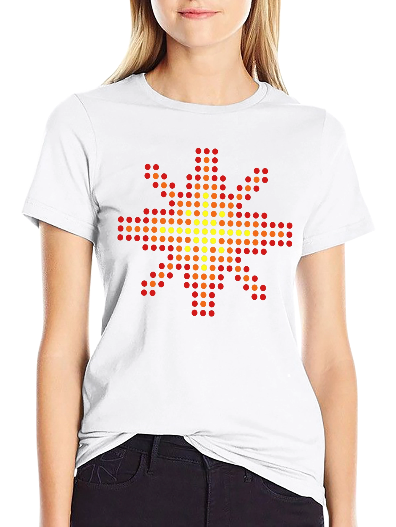 Geometric Pixel Sun Graphic Tee - Black Cotton