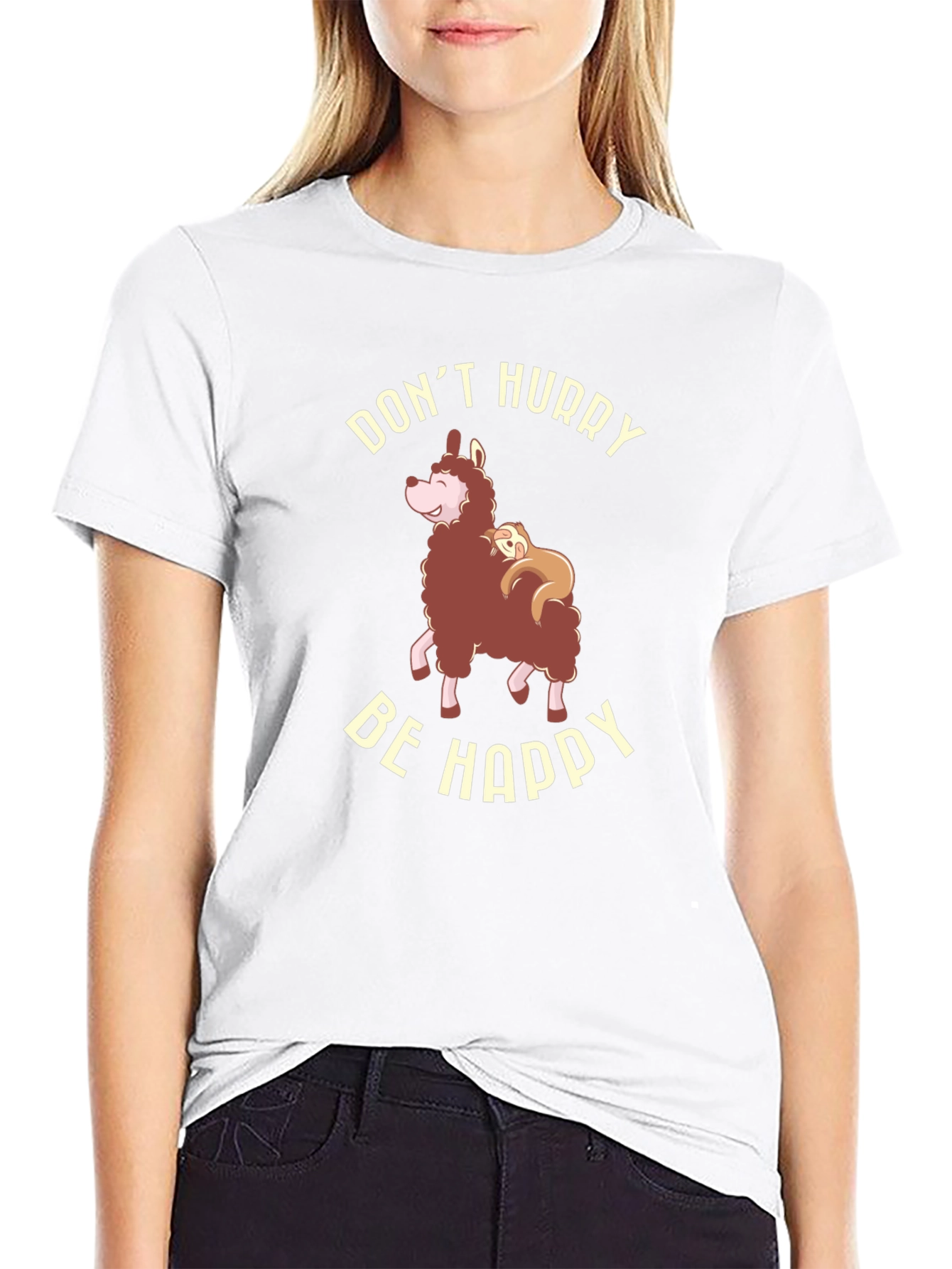 Dont Hurry Be Happy Llama Sloth Graphic Tee