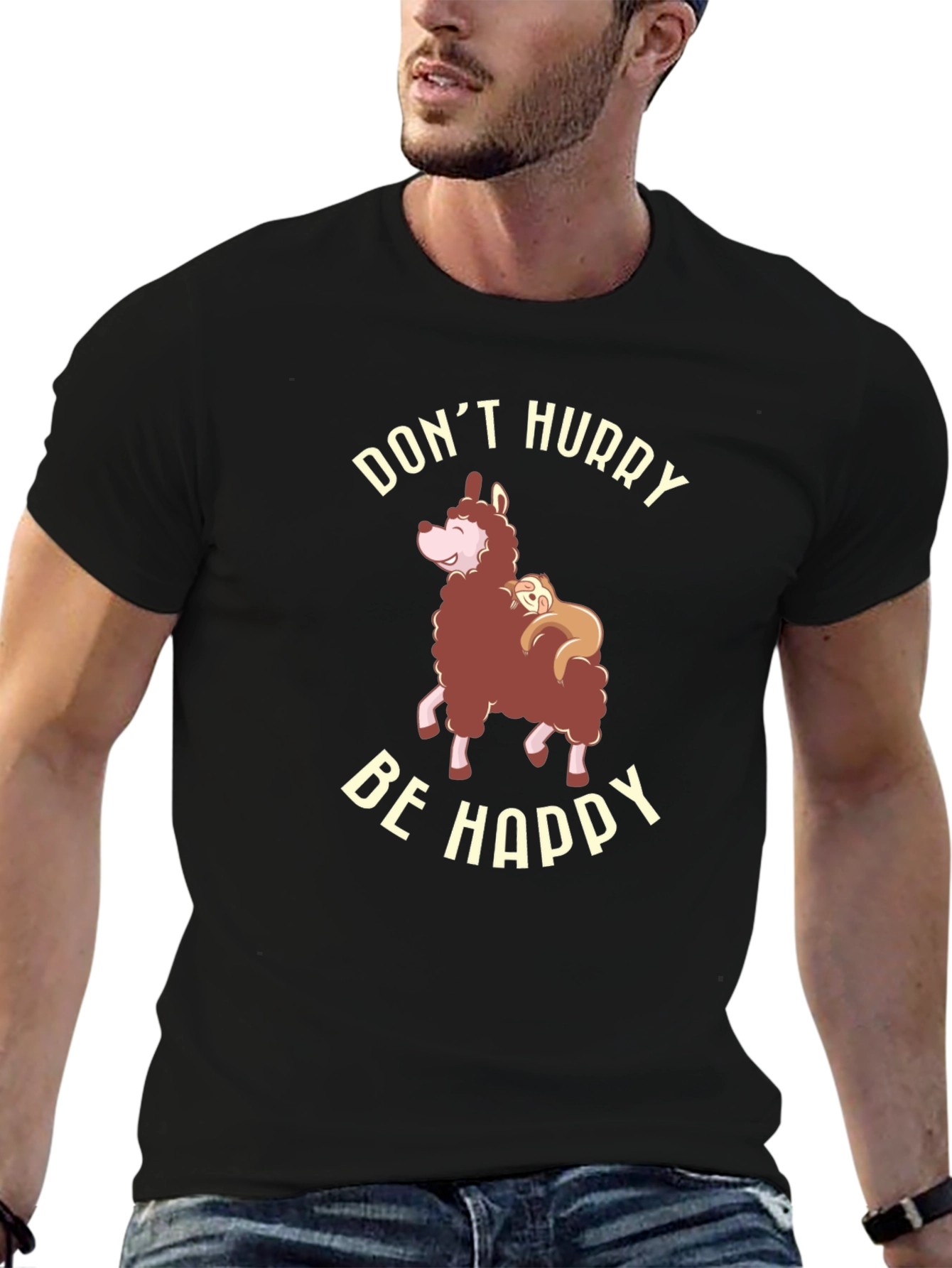 Dont Hurry Be Happy Llama Sloth Graphic Tee